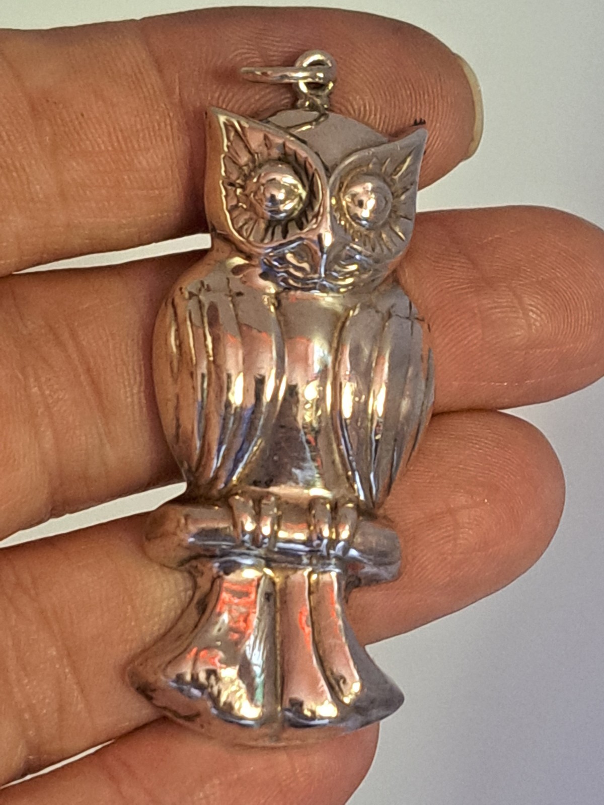 Vintage Estate 925 Sterling Silver Owl Pendant Goodluck Piece 9.27 Grams 2.25″