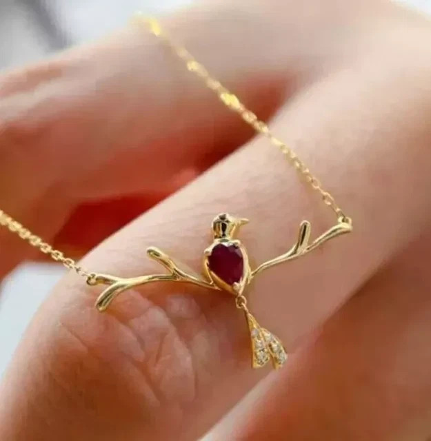 Women’s Pretty Necklace 1.2Ct Lab-Created Ruby Pear Cut 14k Yellow Gold Plated