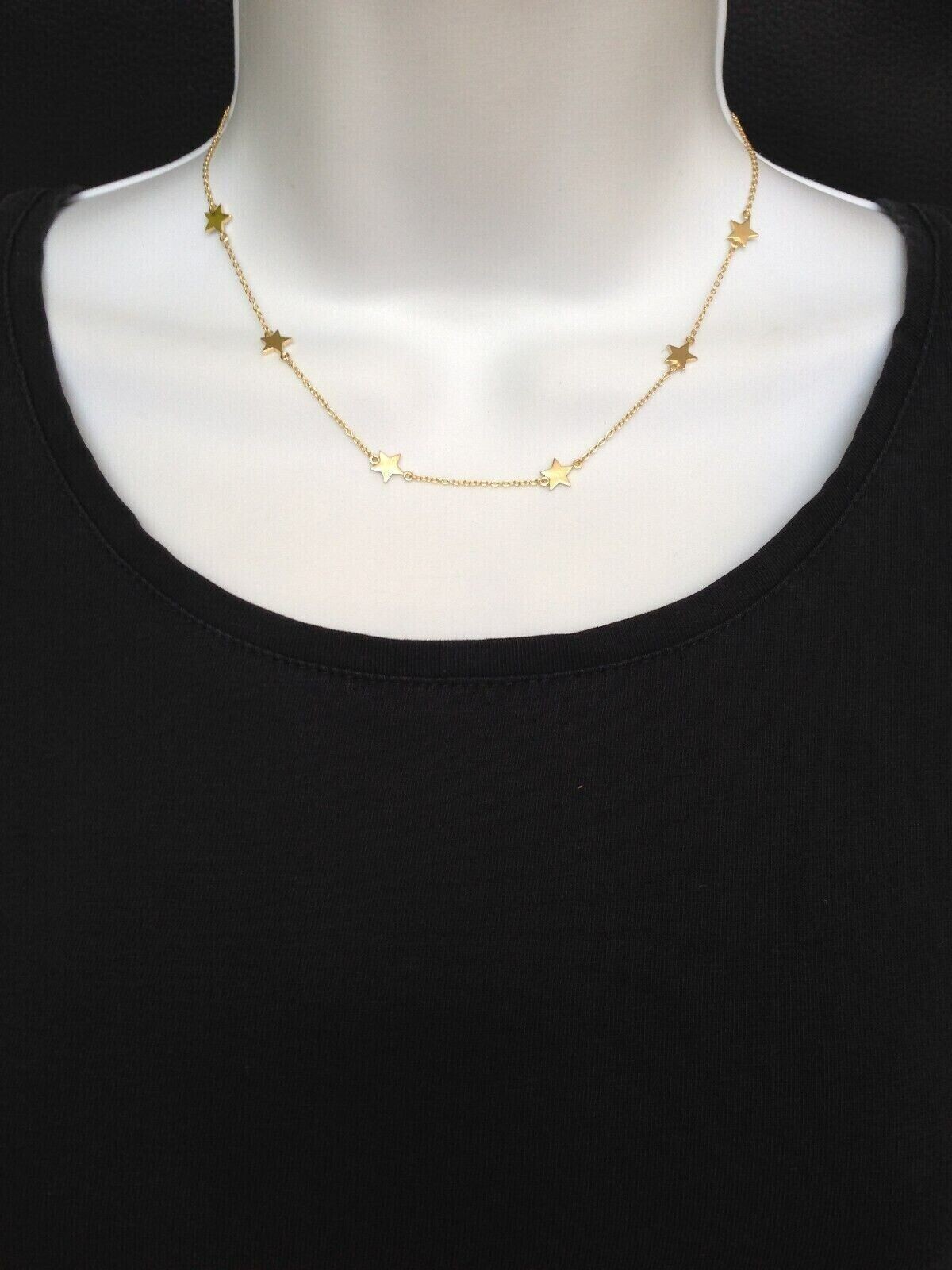 925 Sterling Silver Star Satellite Station Choker Necklace Gold Women 6mm 15.25″