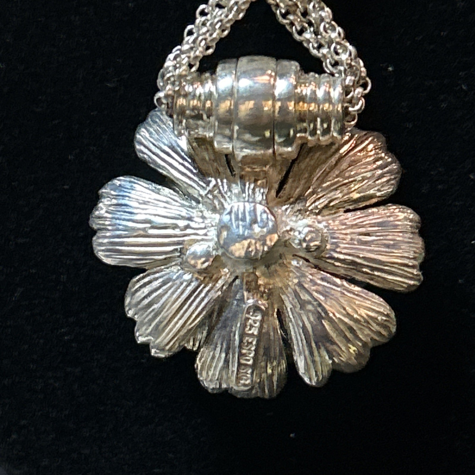 #53 Joseph Esposito Silver 925 Layered Flower Snap Pendant Necklace – 17″