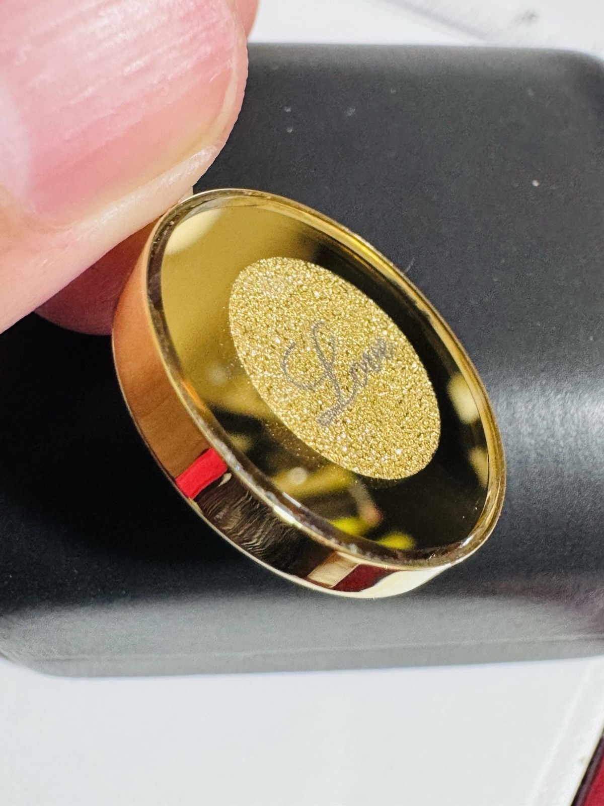 18K K18 Japan Gold Pendant Green Love & Gold 6.8g Glass on Top MENS-WOMENS
