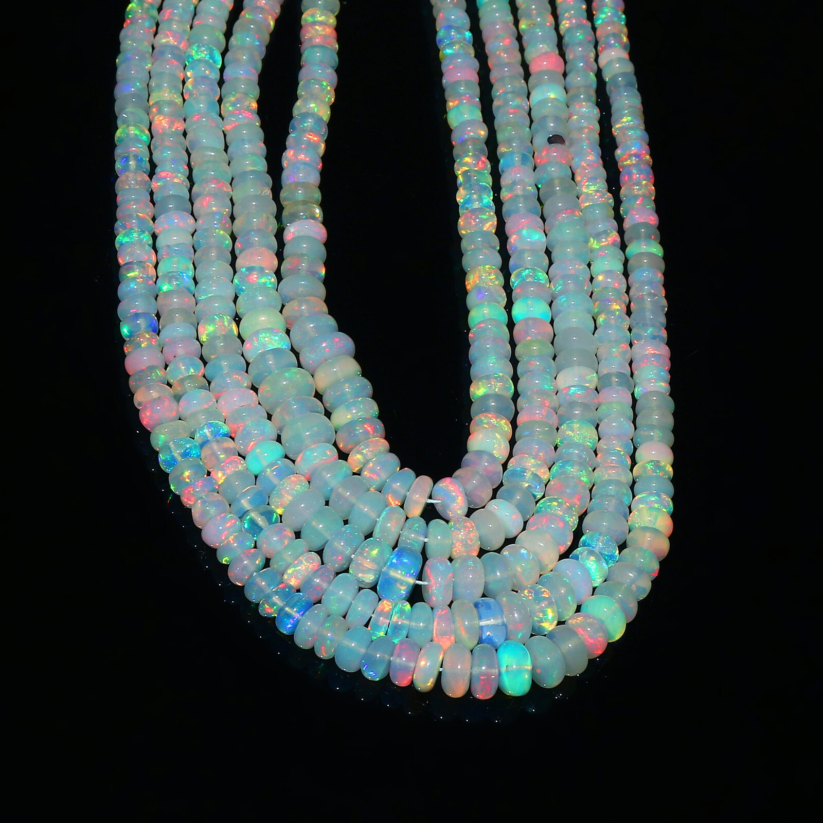 Natural Ethiopian Fire Opal Rondelle Beaded Gemstone 3 Strand Necklace 16 Inches