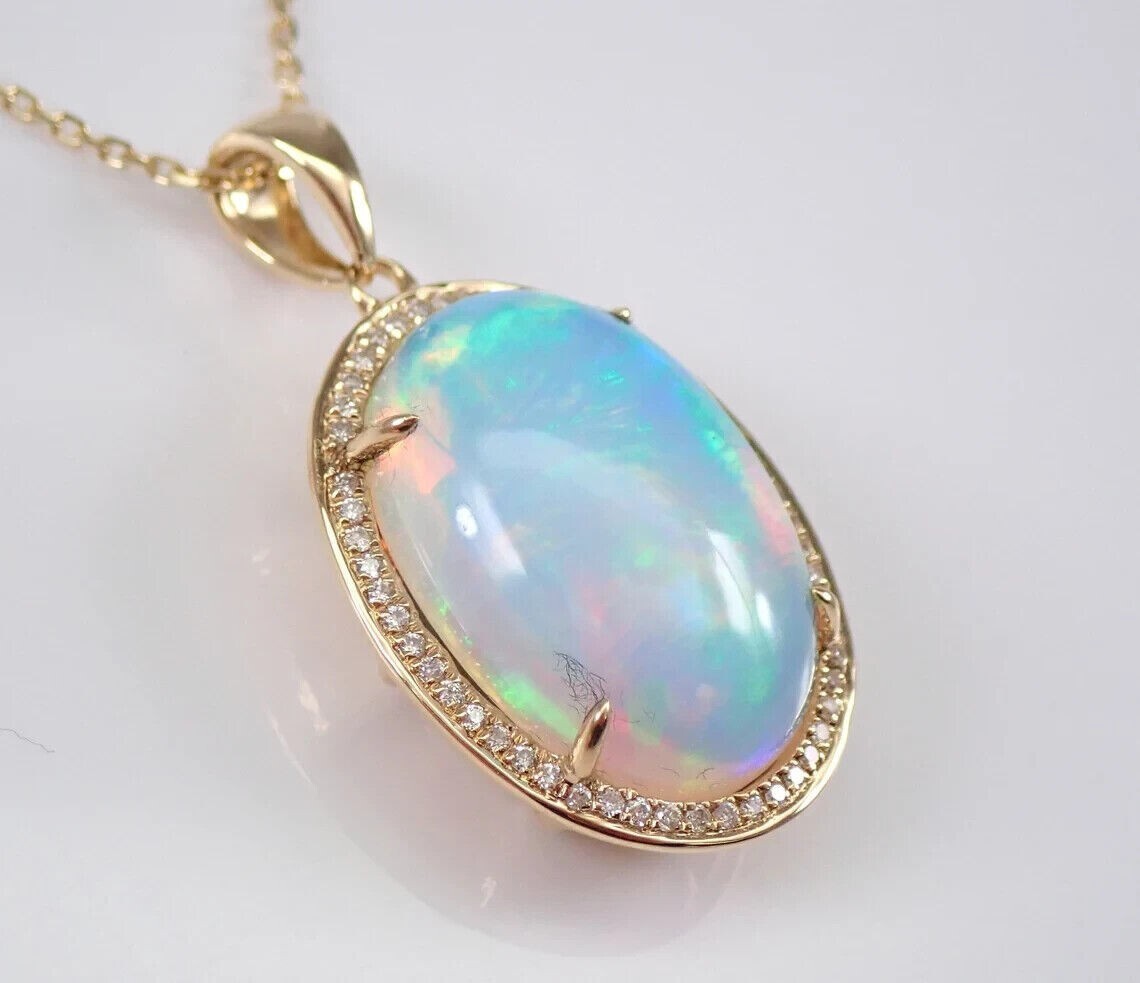 5.00Ct Oval Cut Genuine Fire Opal Halo Pendant 14K Yellow Gold Plated Free Chain