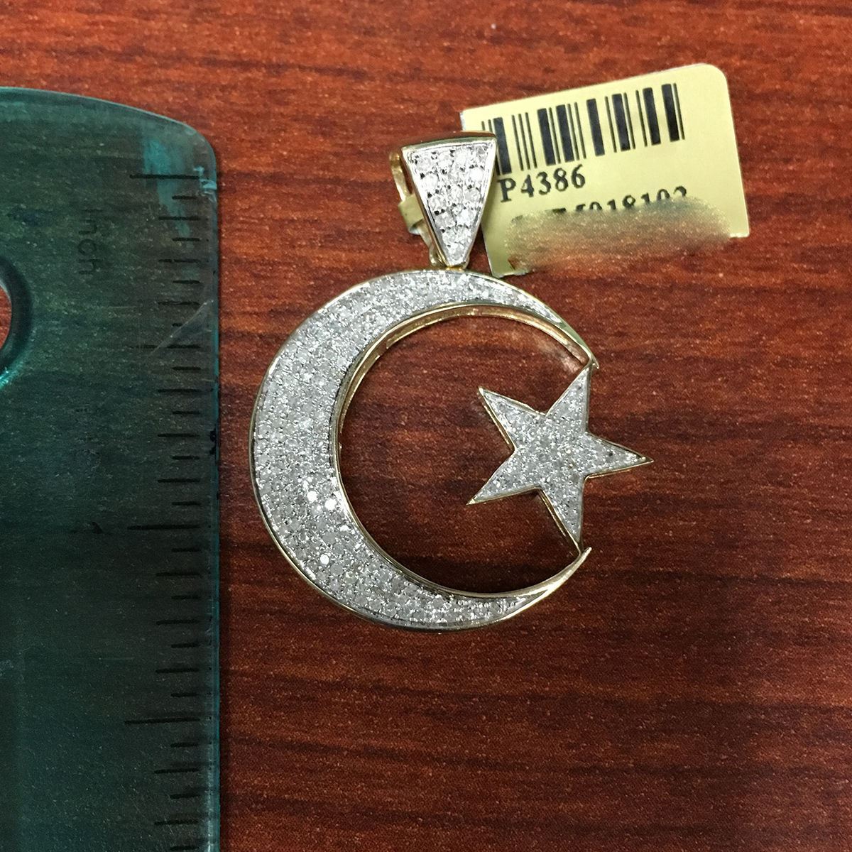 SOLID Real 10K yellow gold Moon & Star Pendant Allah Islam Charm Jewelry Islamic