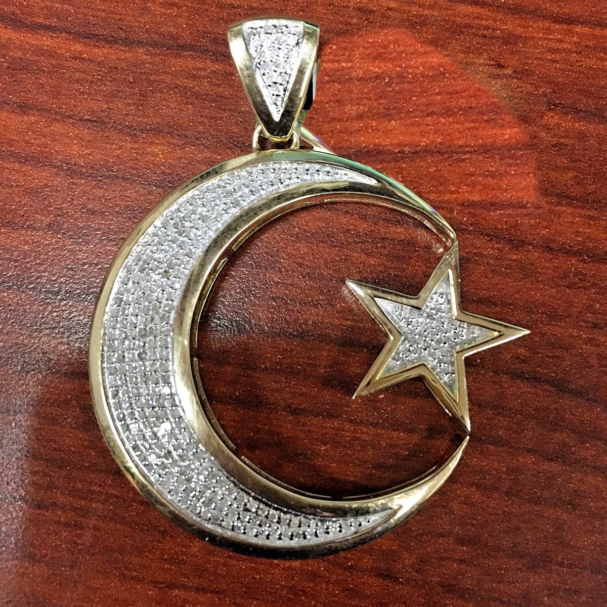 SOLID Real 10K yellow gold Moon & Star Pendant Allah Islam Charm Jewelry Islamic