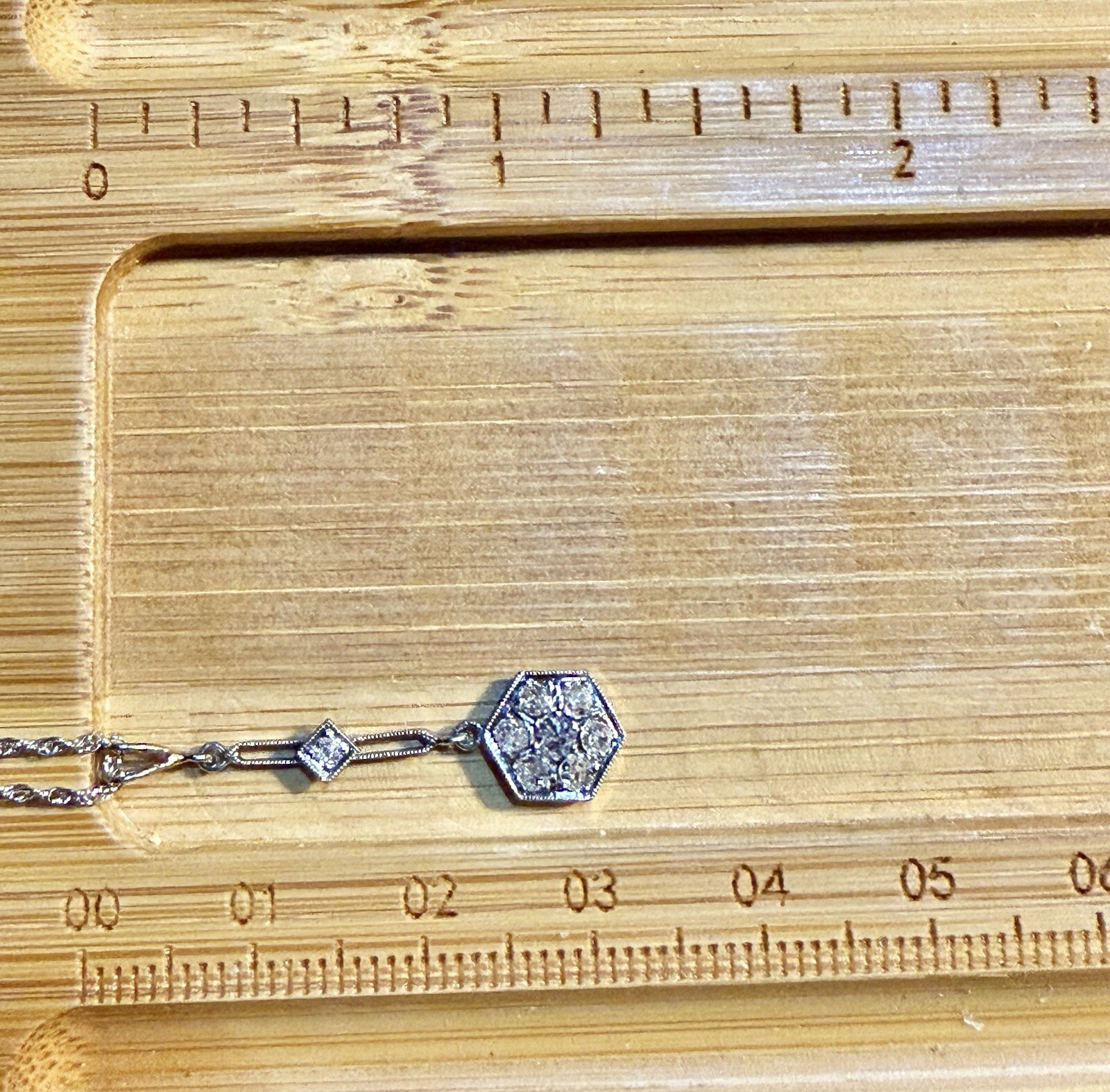 14K & Platinum900 .50Cttw Diamond Hex. Pendant Necklace 20″,2.27g approx