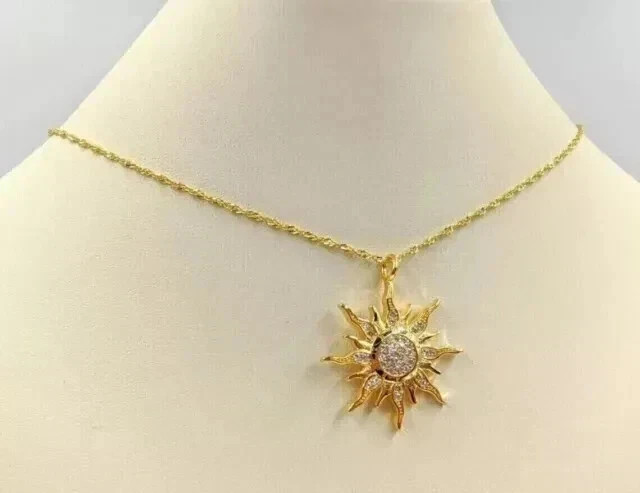 2Ct Real Moissanite Women’s Sun Pendant Necklaces 14k Yellow Gold Plated