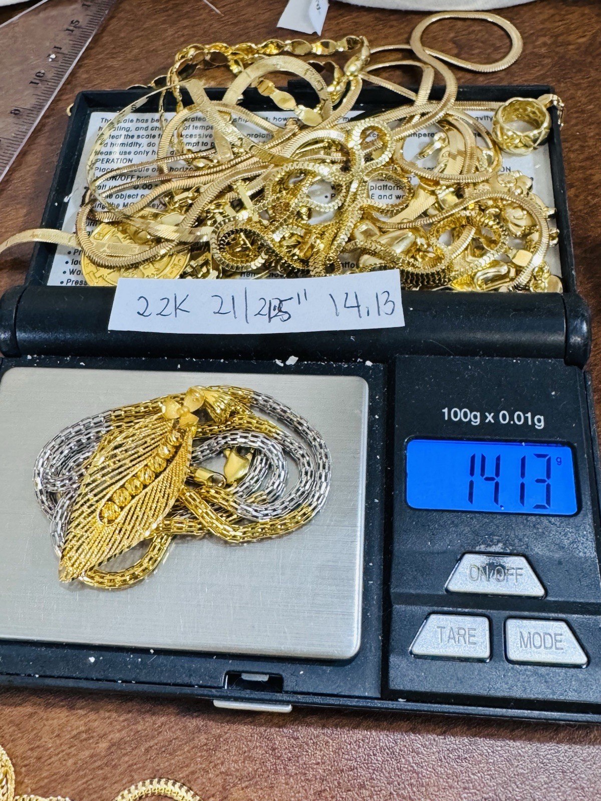 22K 916 Real Gold 21.5”/22” long Flower Leaf Set Necklace 14.1g 3.mm