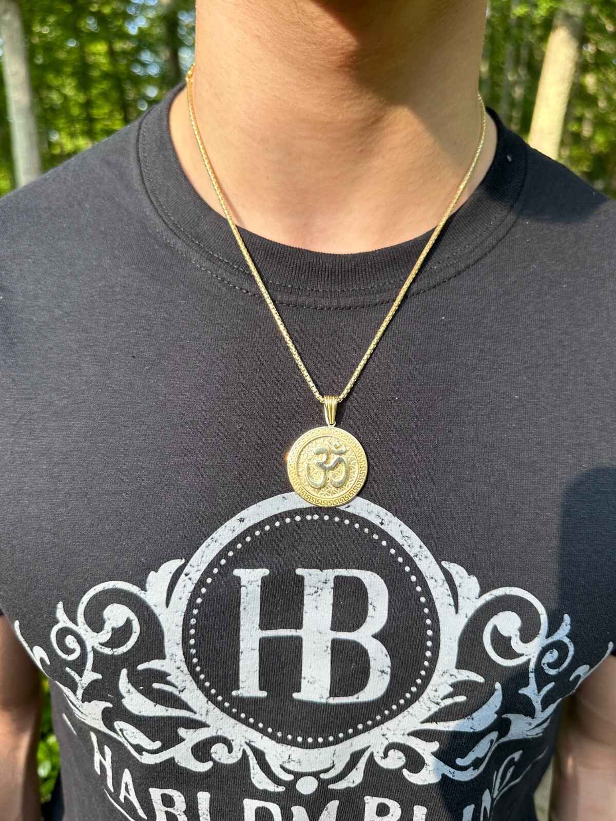 Real 925 Silver / 14k Gold Plated Ohn Hindu Om Big 1″ Medallion Pendant Necklace