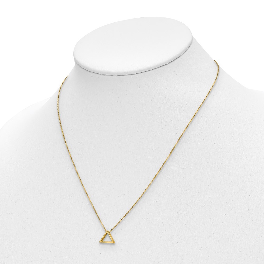 14k Yellow Gold Polished Triangle Necklace 16″ w/2 in ext.