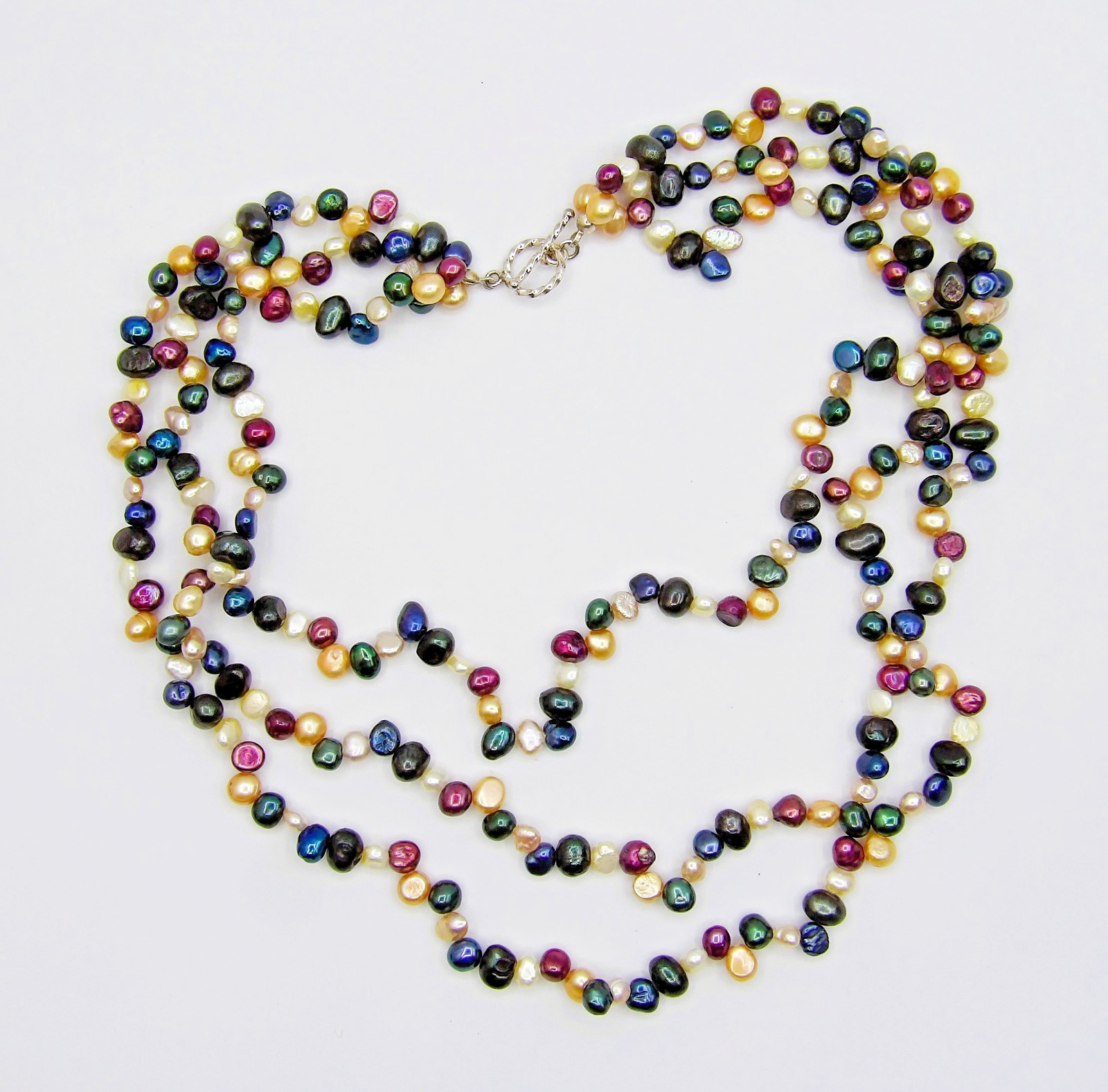 17 inches long Layered Multicolor Pebble Genuine Freshwater Pearl Necklace NK979