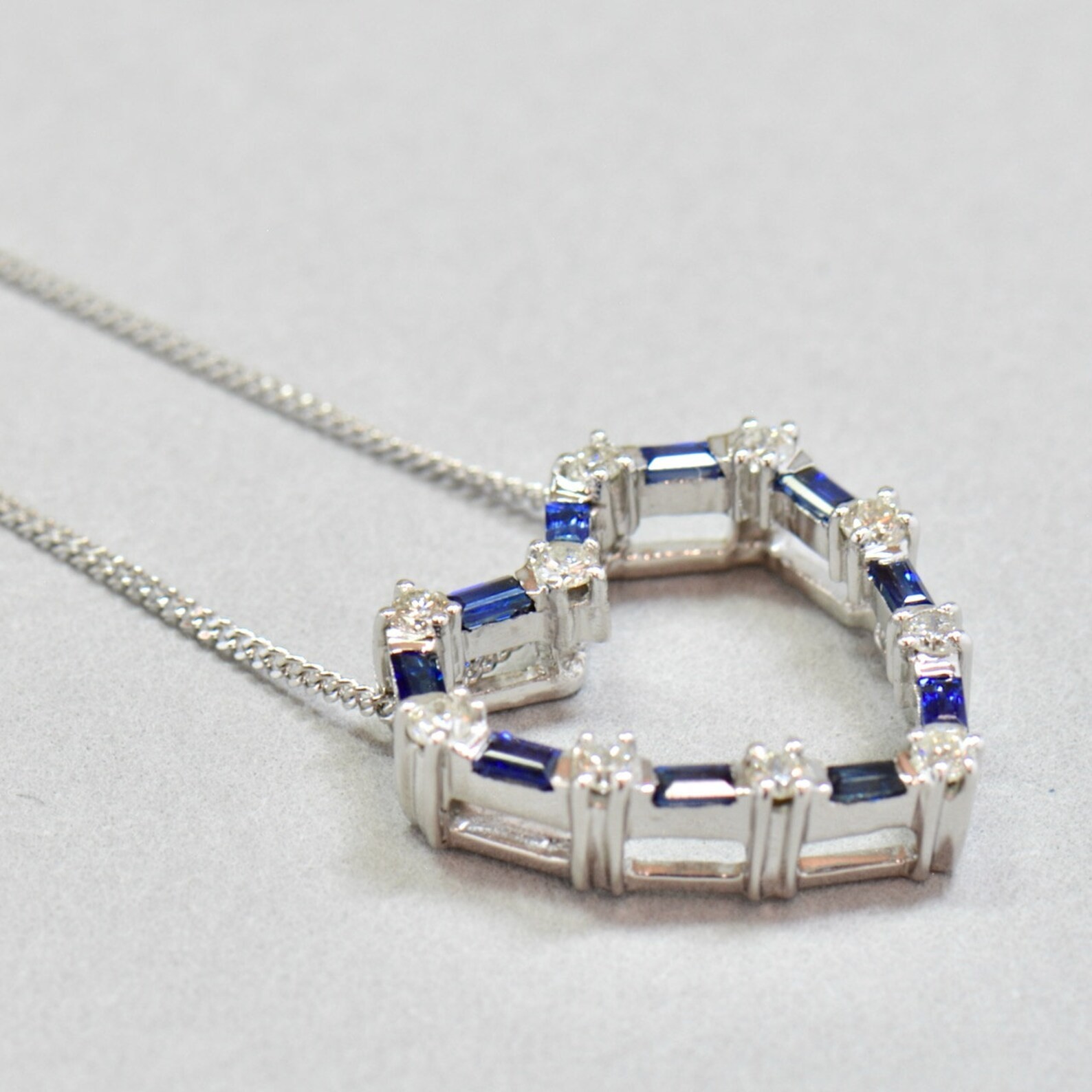 2Ct Lab Created Baguette Cut Sapphire Heart Shape Pendant 14K White Gold Plated