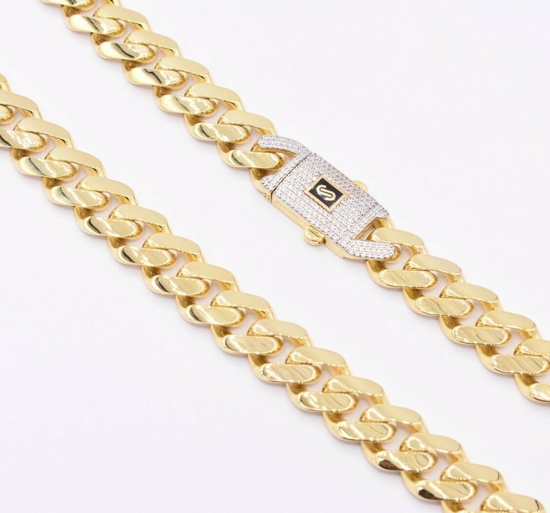 15mm Miami Cuban Royal Curb Chain Necklace Box Clasp Real 14K Yellow Gold