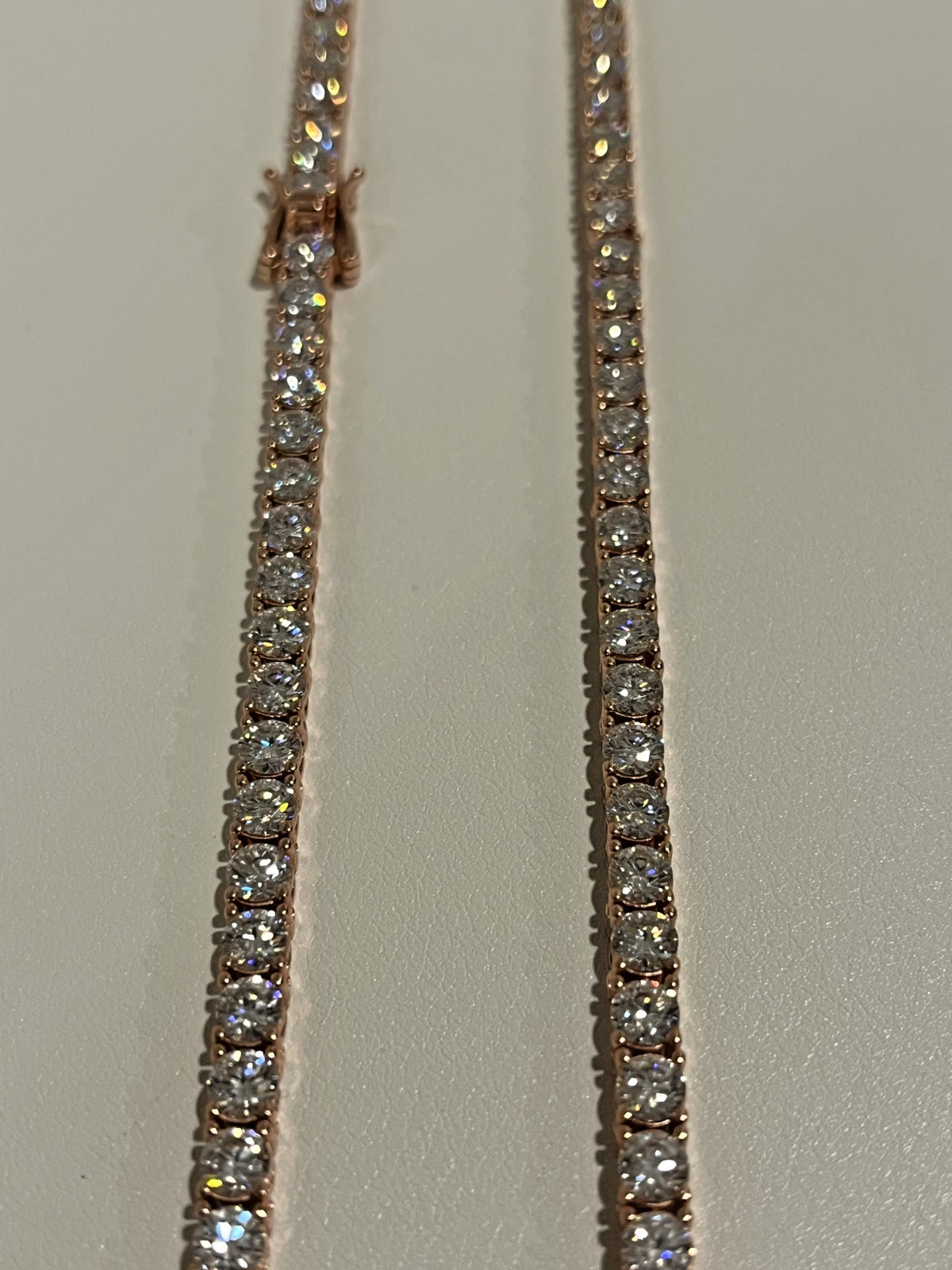 4mm Flawless D Color Moissanite Tennis Necklace Set In 14k Rose Gold 20 Inch