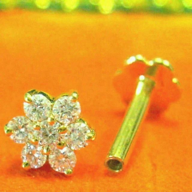 0.44 ct each lab grown diamond nose stud ring piercing 14kt yellow gold plated