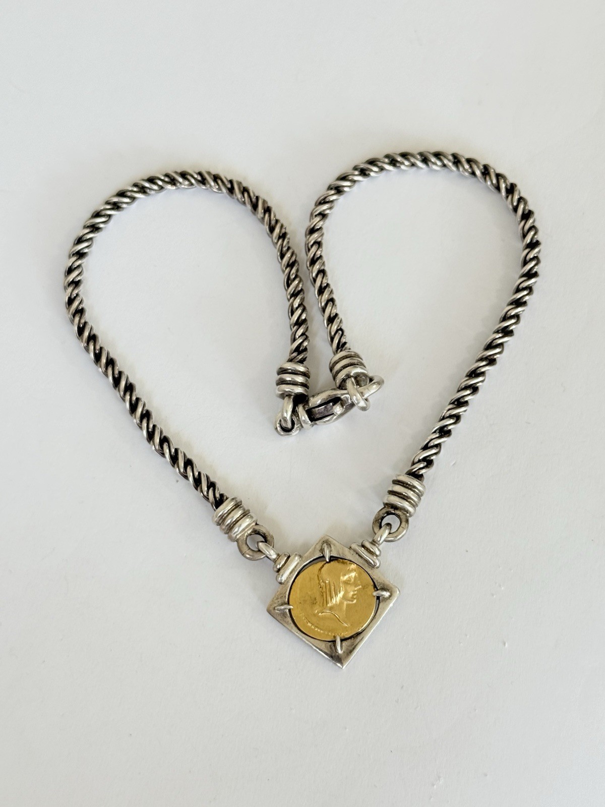 Vintage 925 Sterling Silver Roman Coin Gold Vermeil Chain Necklace 46-Grams
