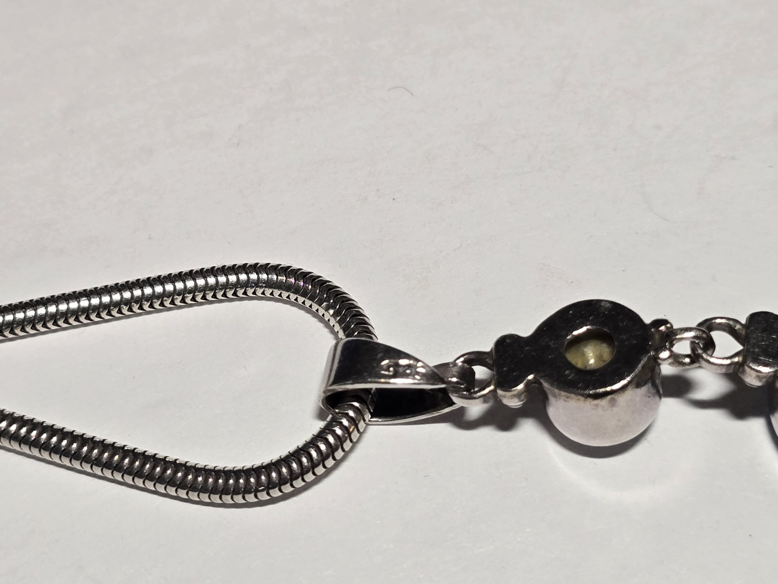 925 Sterling Silver Snake Chain Blue Stone Pearl Pendant 16″ Long