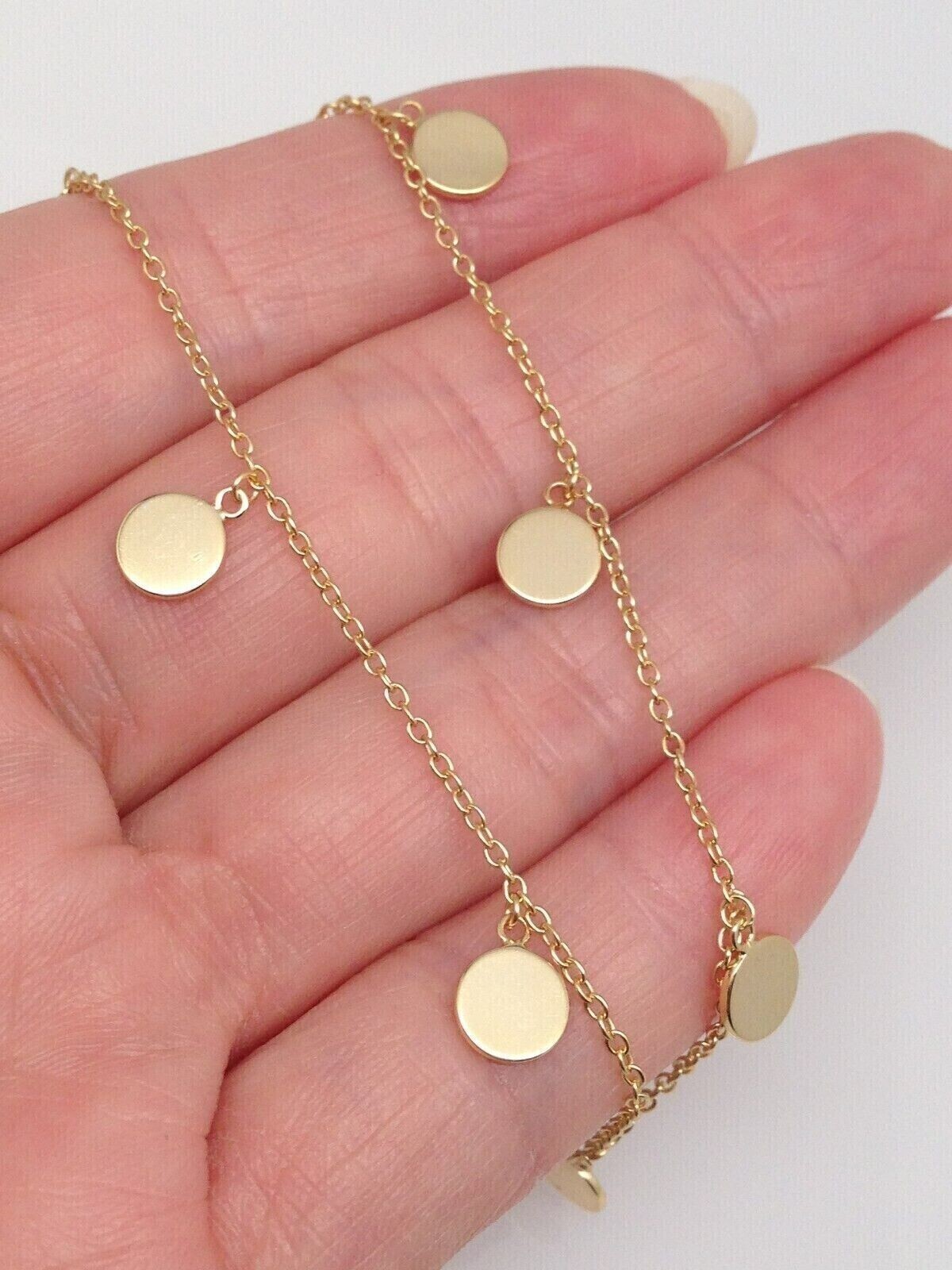 925 Sterling Silver Plain Disc Station Charm CHOKER Necklace Women 5.5mm 15.75″
