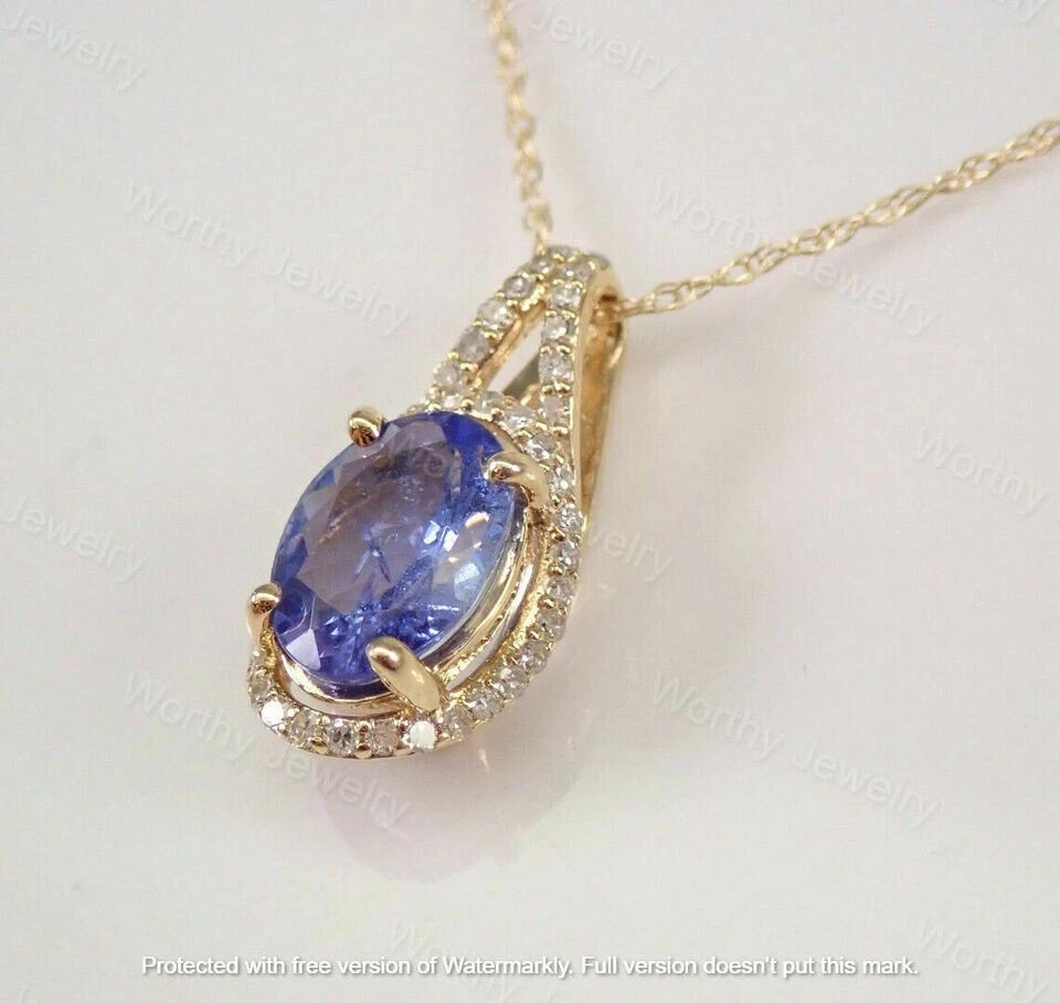 2Ct Oval Cut Blue Sapphire Diamond Halo Pendant Necklace 14K Yellow Gold Finish