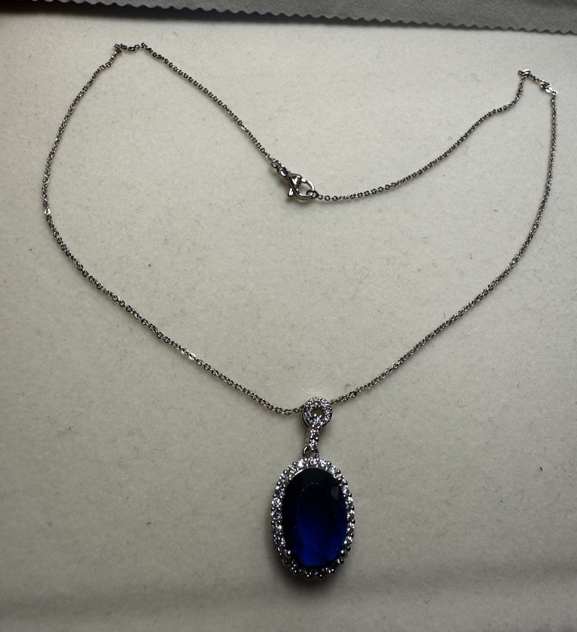 fashion Saphire pendant crystal 18k white gold plated 17″ chain necklace NIB