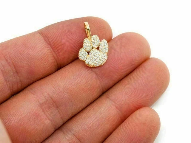 1.50Ct Round Cut Moissanite 14K Yellow Gold Plated Dog Paw Women’s Pendant