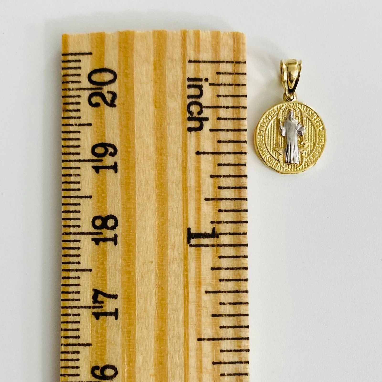 14K Solid 2 Tone Gold 10mm Saint Benedict Pendant – 14K Gold Pendant – PT741