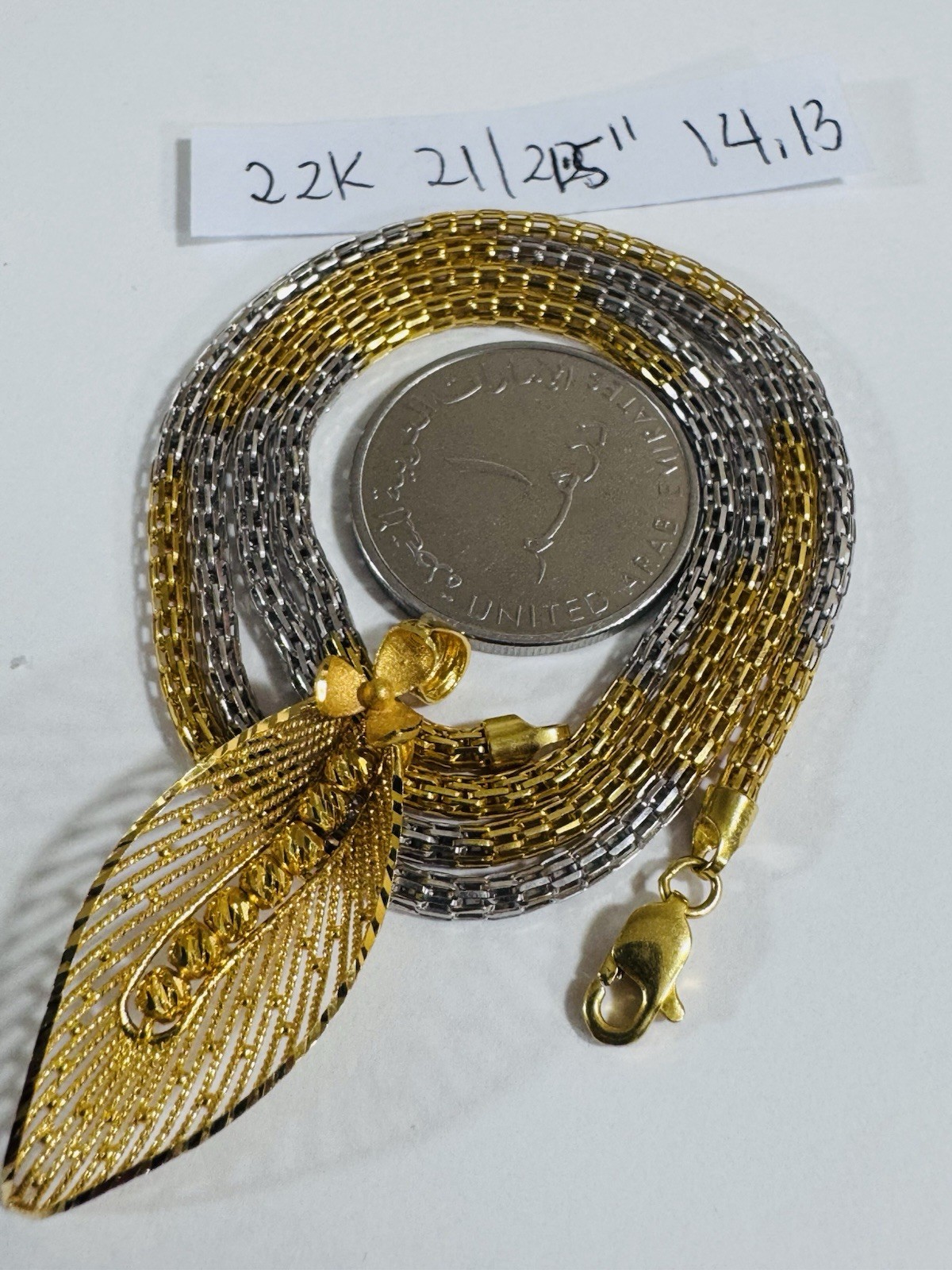22K 916 Real Gold 21.5”/22” long Flower Leaf Set Necklace 14.1g 3.mm