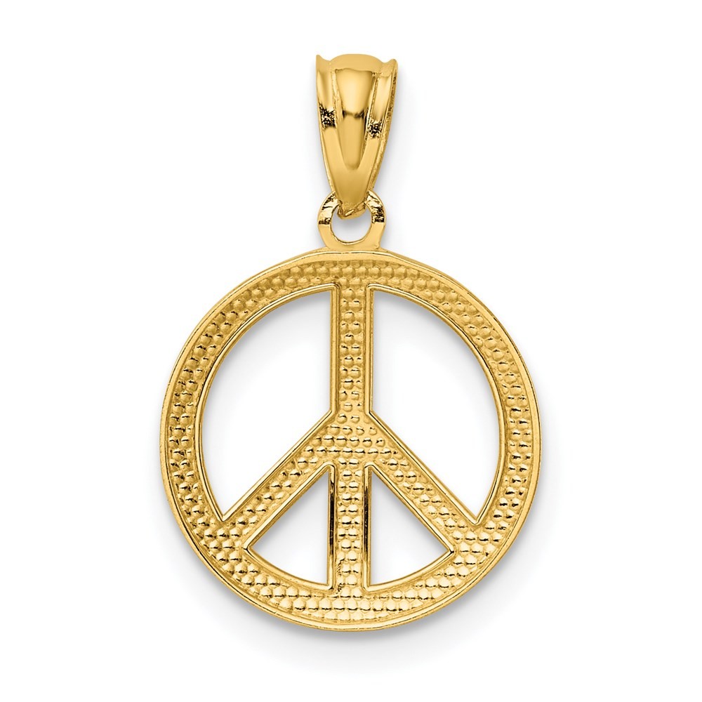 14k Yellow Gold 13mm Polished Convex Peace Symbol Pendant