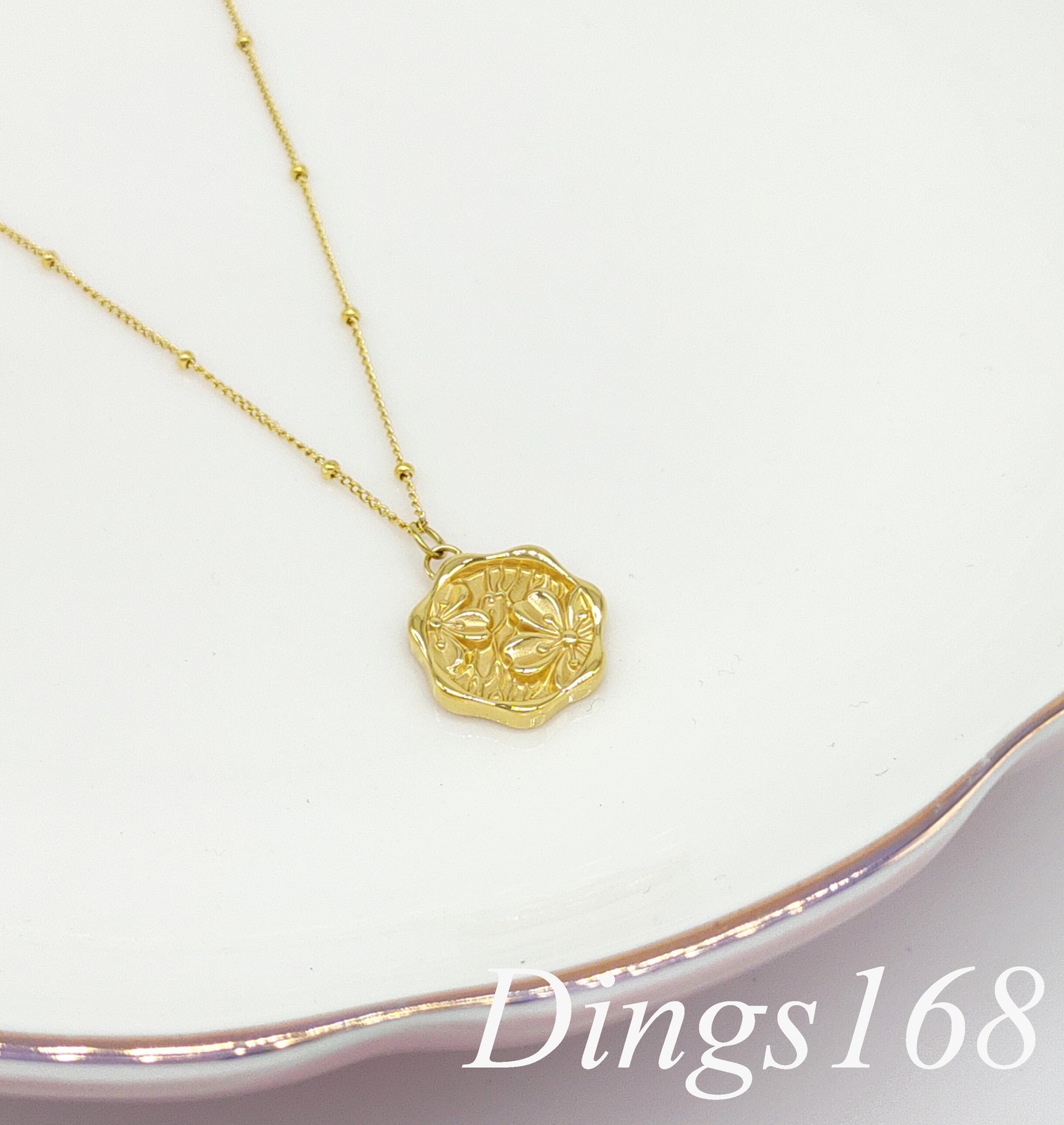 18K Yellow Gold Filled Nickel/Lead-Free 0.6″ Flower 16+2.4inch 1mm Thin Necklace
