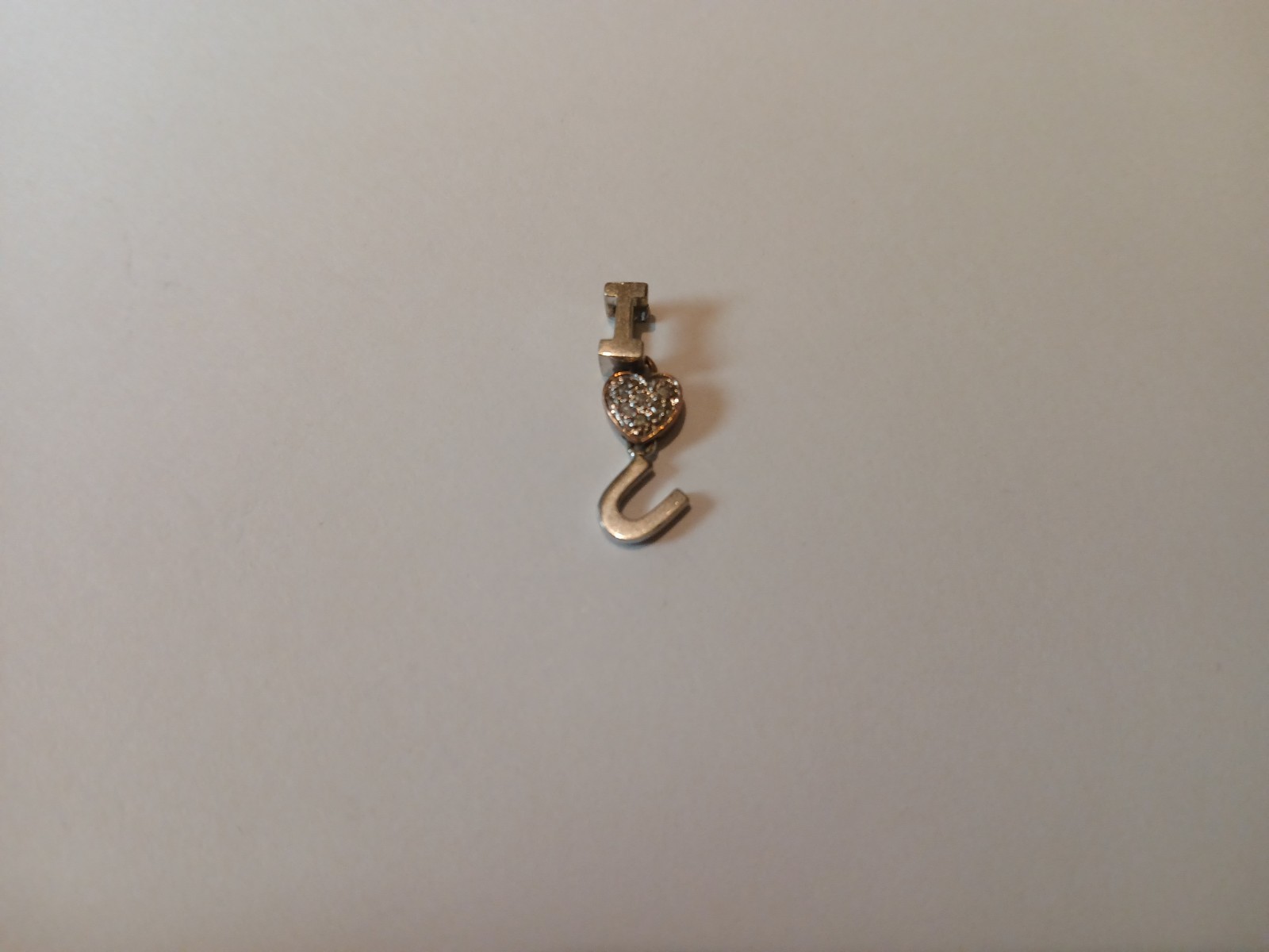 10k White & Yellow Gold “I Heart U” Letters Pendant W/Melee Diamonds