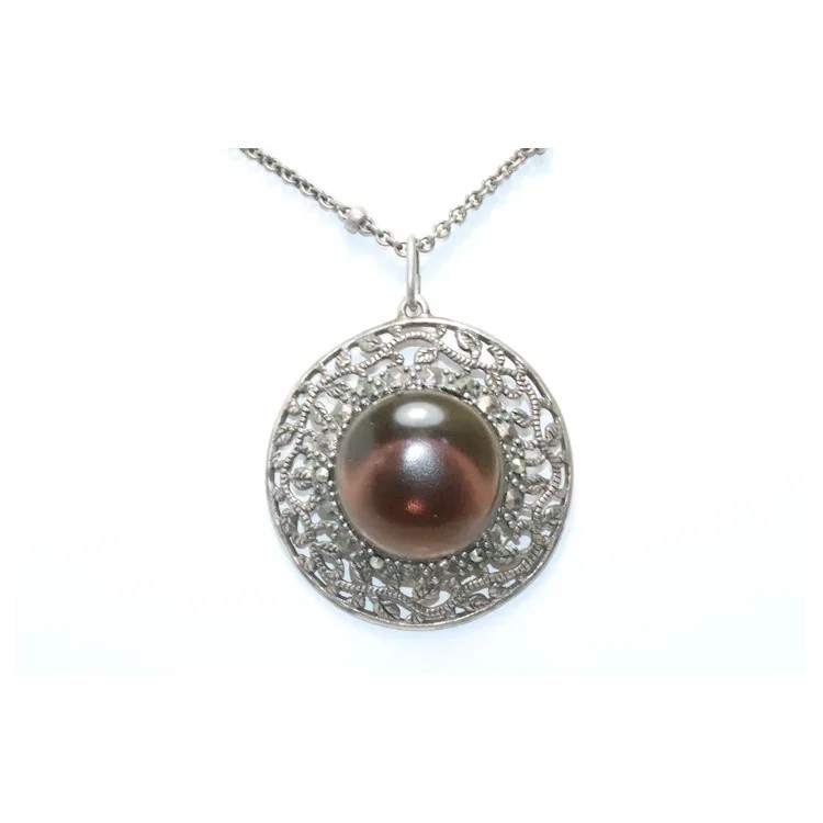 Sterling Silver Smoky Quartz Marcasite Necklace