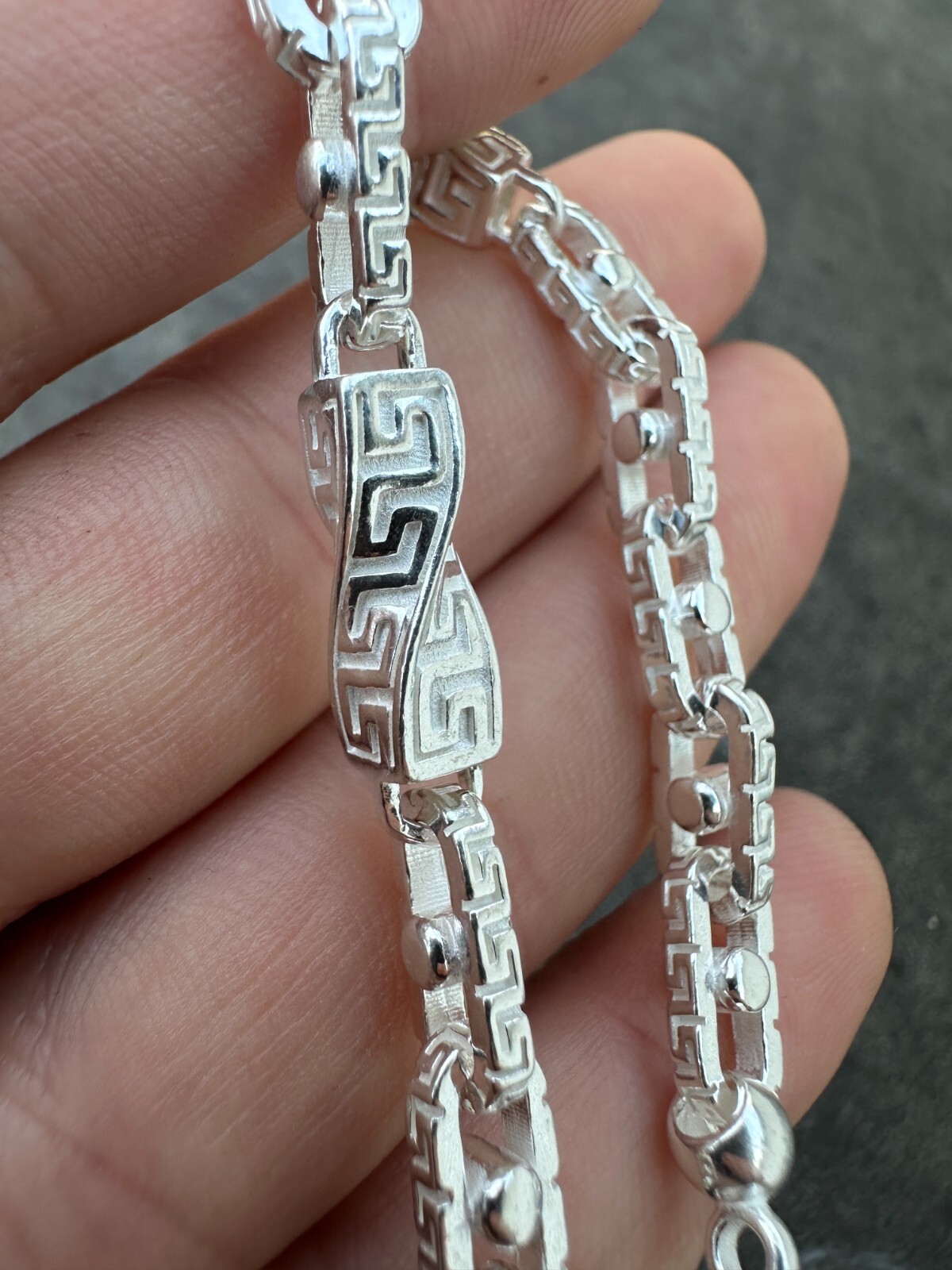 925 Sterling Silver Custom Greek Key Hermes Rolo Link Chain Necklace Bracelet