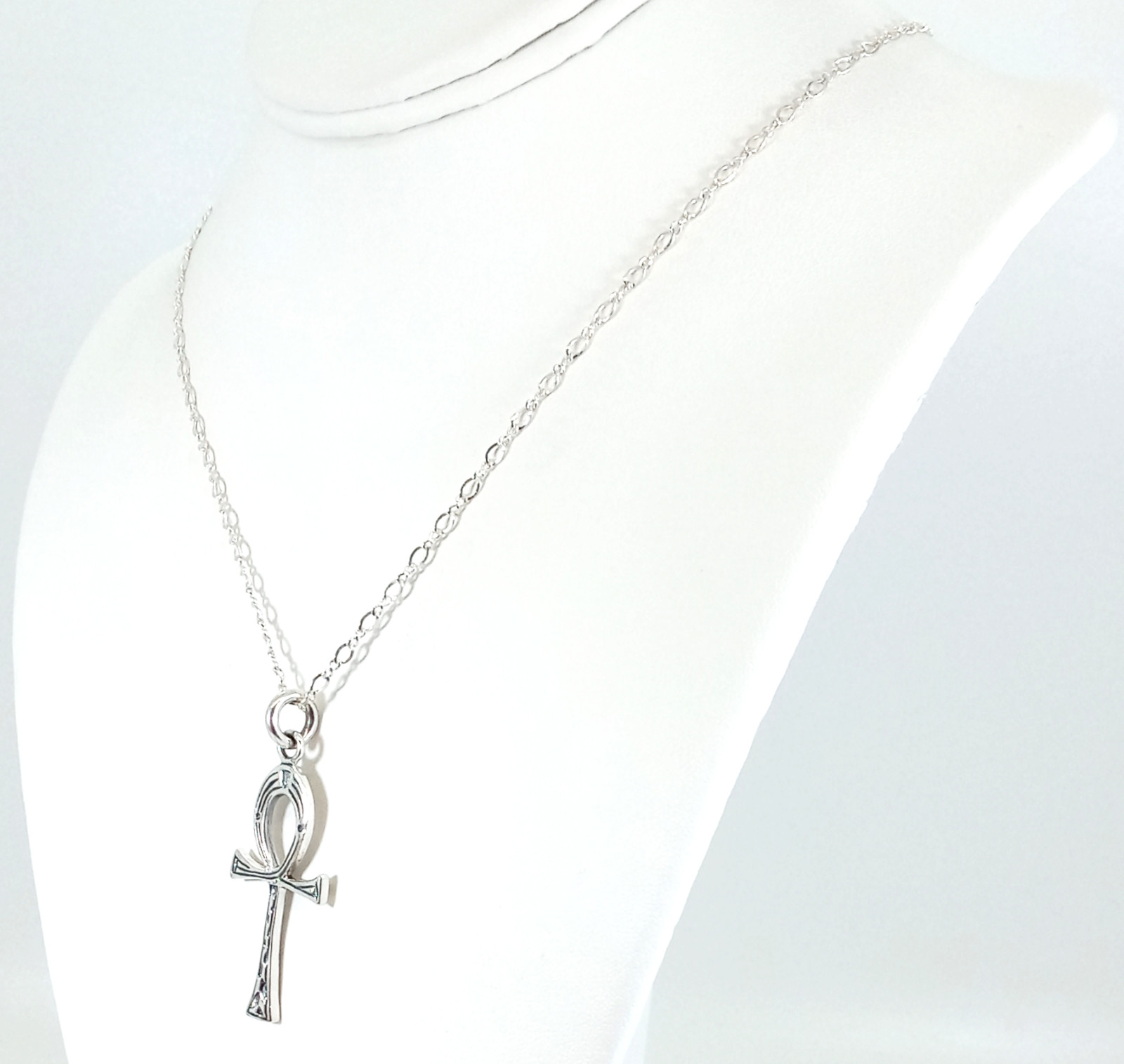 Vintage 925 Sterling Silver Detailed Sturdy Egyptian Ankh Necklace Unisex