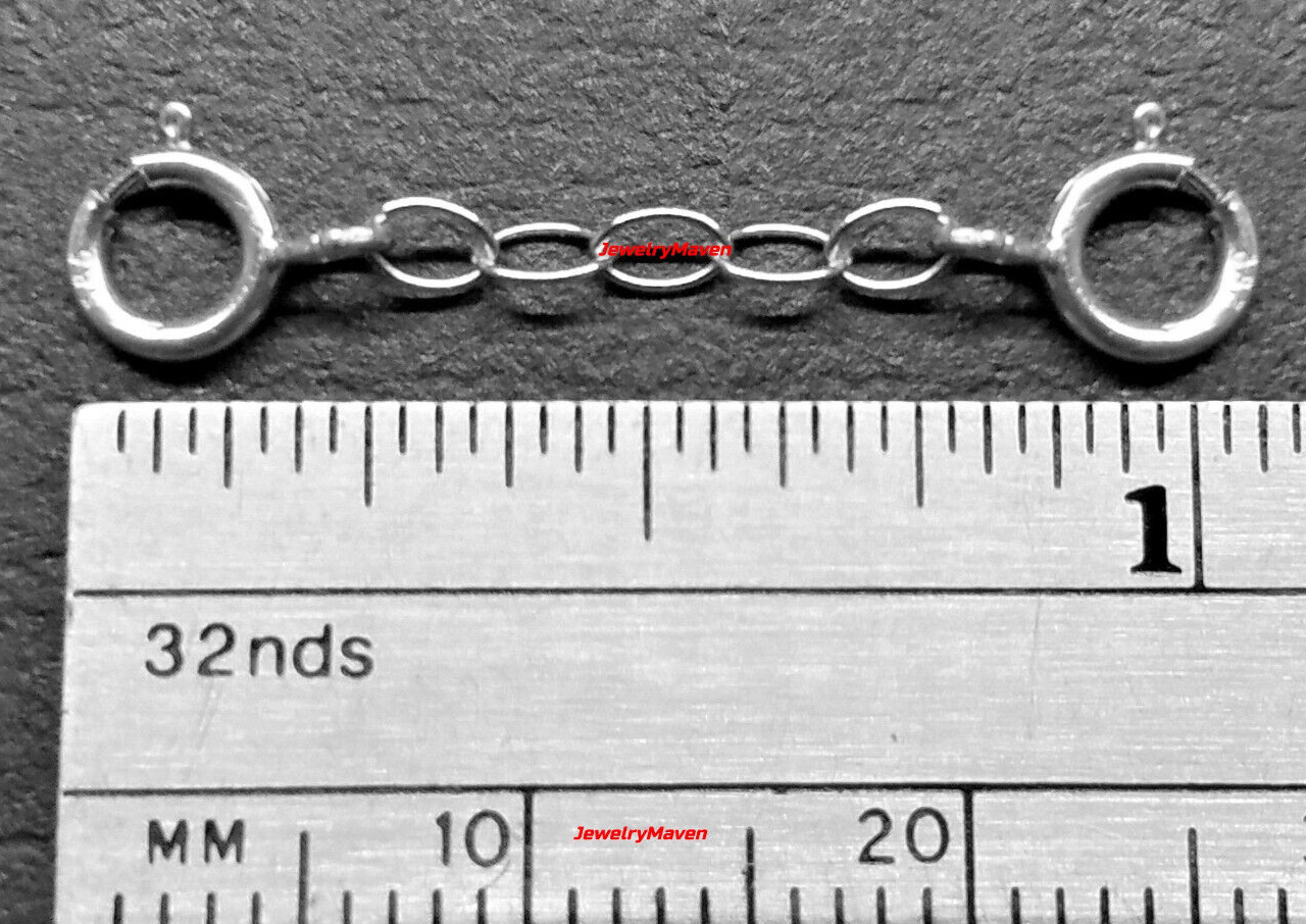 14k 2mm Cable Solid White Gold 5mm DOUBLE Spring Ring 1″ Chain Extender Safety