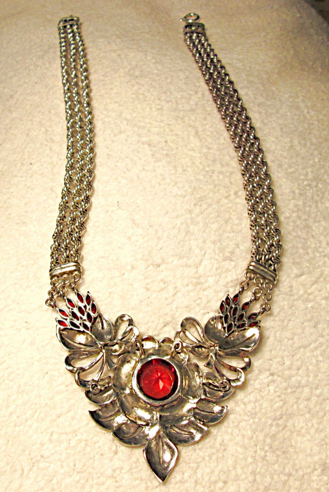 STATEMENT PIECE Sterling Silver Large GARNET MARCASITE Necklace STUNNING 76.7 G