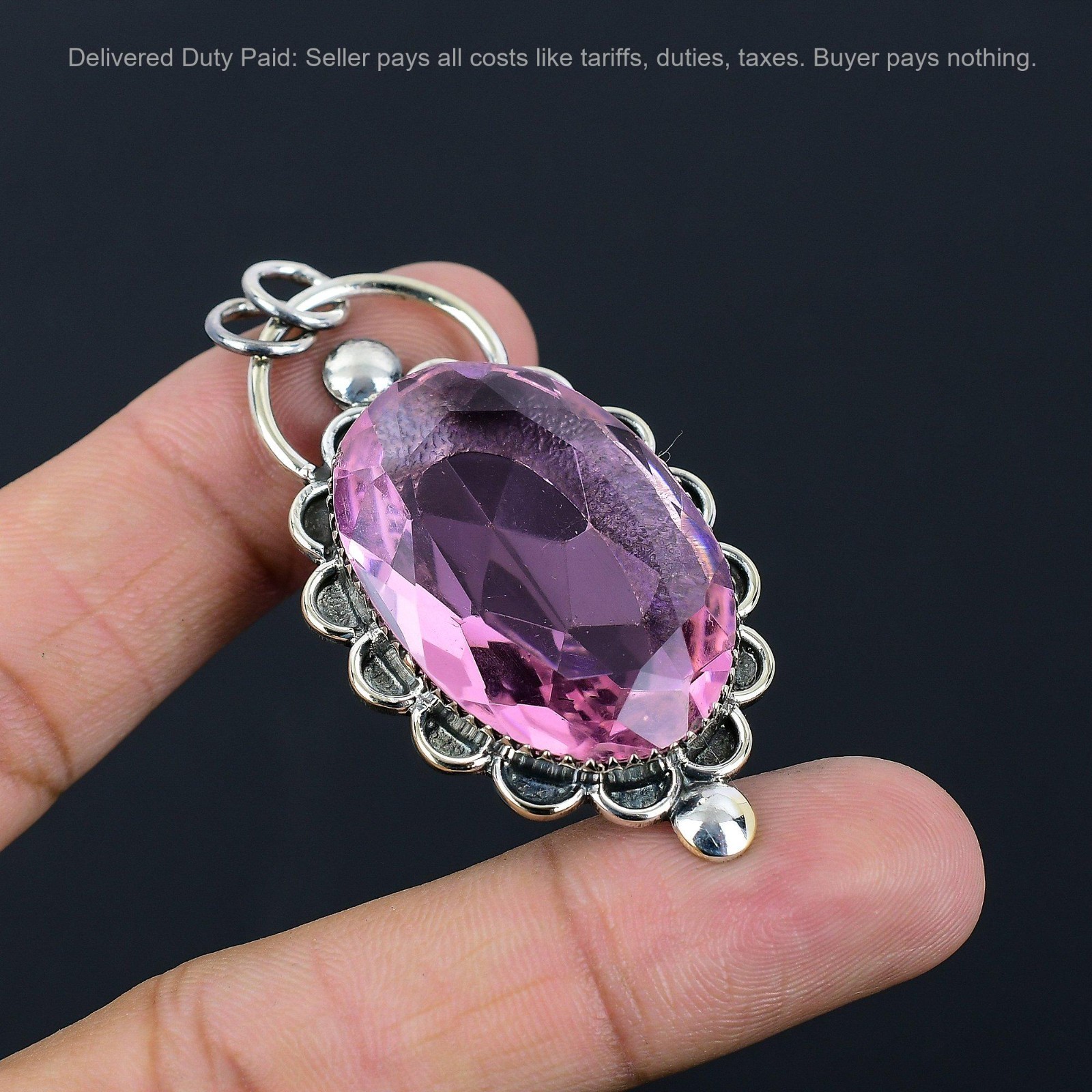 Oval Natural Pink Kunzite Mother Birthday Pendant Jewelry 925 Sterling Silver