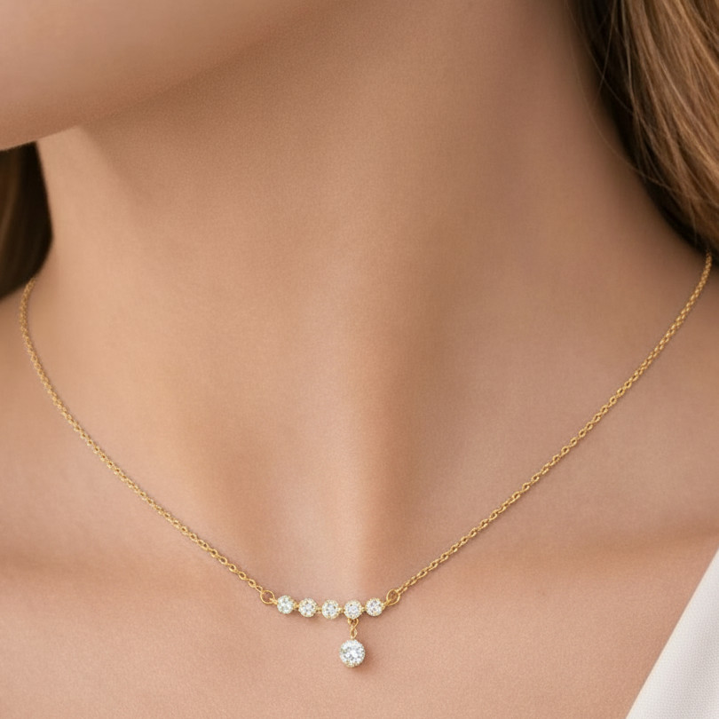 925 Sterling Silver Lab Grown Diamond Bar Necklace