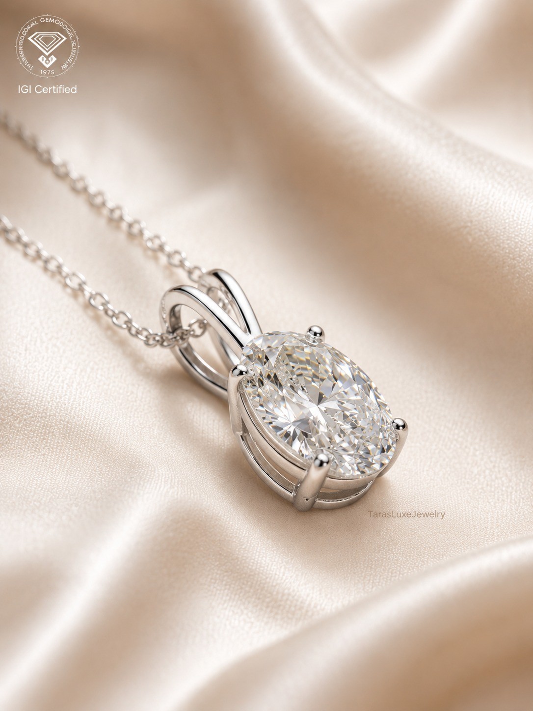 2 CT Oval Cut E/VS1 Lab Grown Diamond Wedding Necklace Pendant 18K White Gold