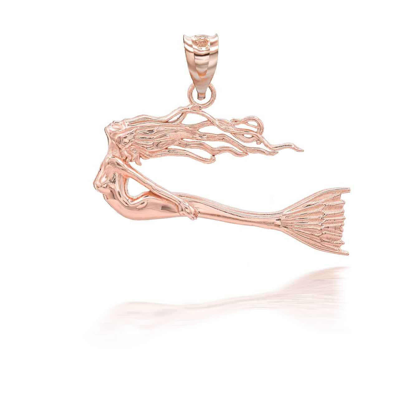 Gold Swimming Mermaid Pendant Necklace ( Available In Yellow/Rose/White)