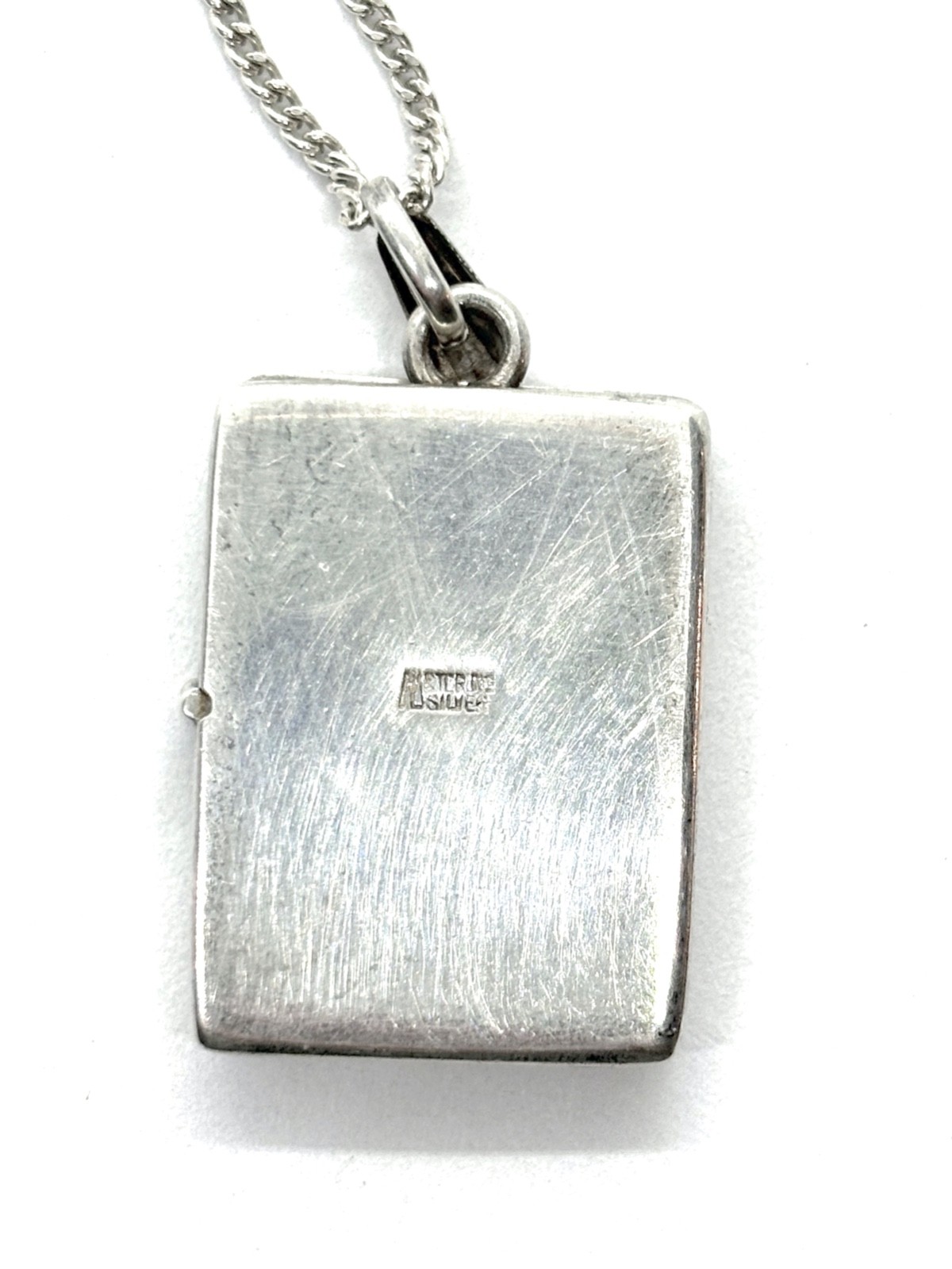 Vintage Textured Sterling Silver Modernist Locket Pendant Necklace 11.1 grams