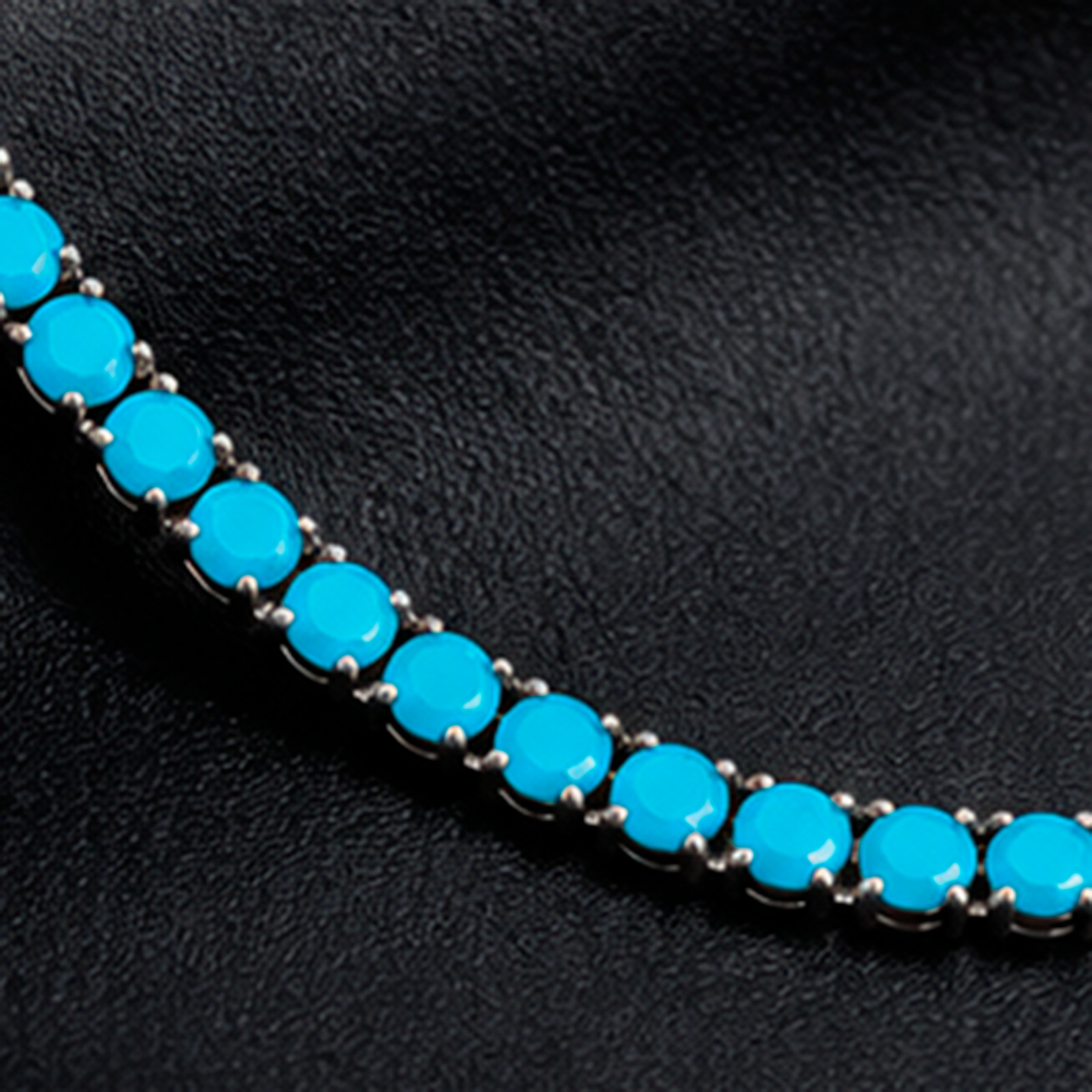 3MM Sky Blue Turquoise Tennis Necklace 14K White Gold Plated 17″ Unisex