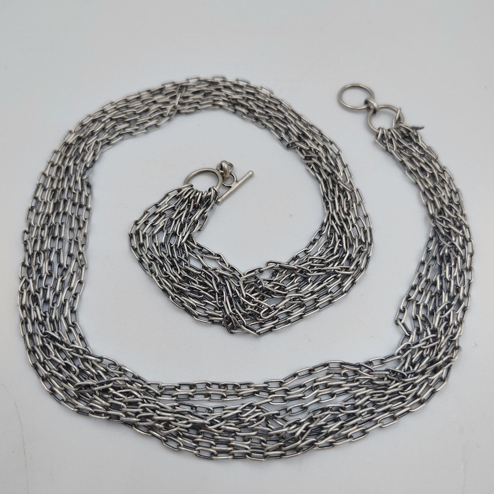 Samuel B Behnam Sterling Silver 925 10 Strand Paper Clips Link Necklace 20″