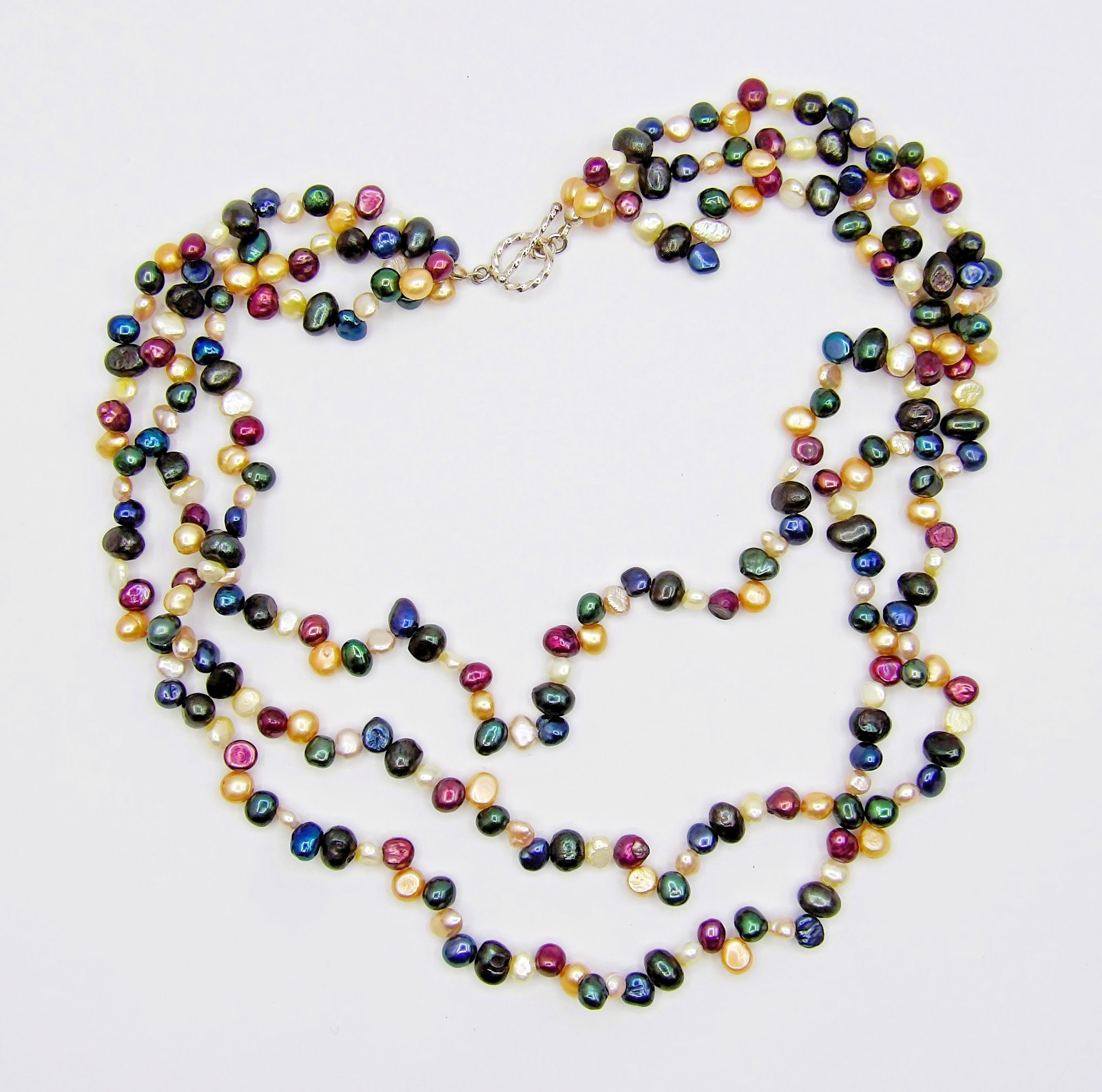 17 inches long Layered Multicolor Pebble Genuine Freshwater Pearl Necklace NK979