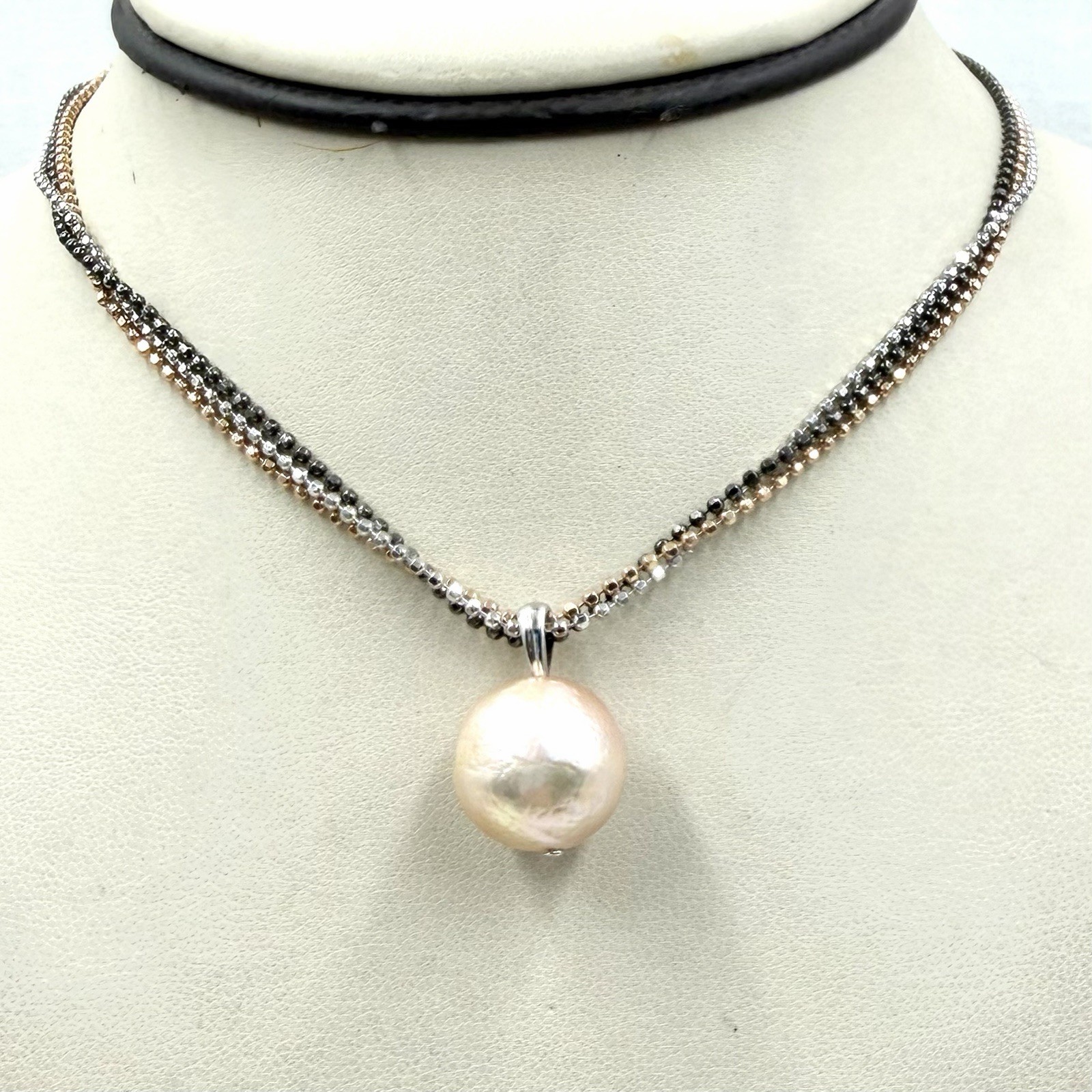 Honora Pearl Ming Triple Strand Chain Sterling Silver Rose Gold Black