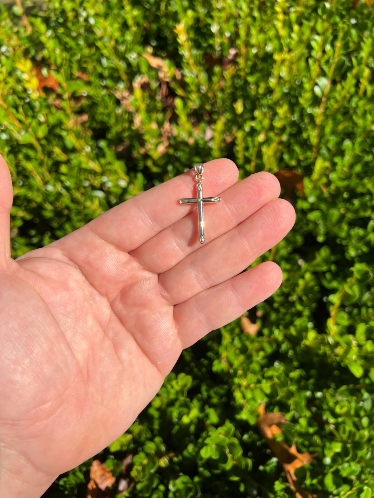 Real 14k Yellow Gold Plain Cross Crucifix Pendant Necklace Mens Ladies 1″ Medium
