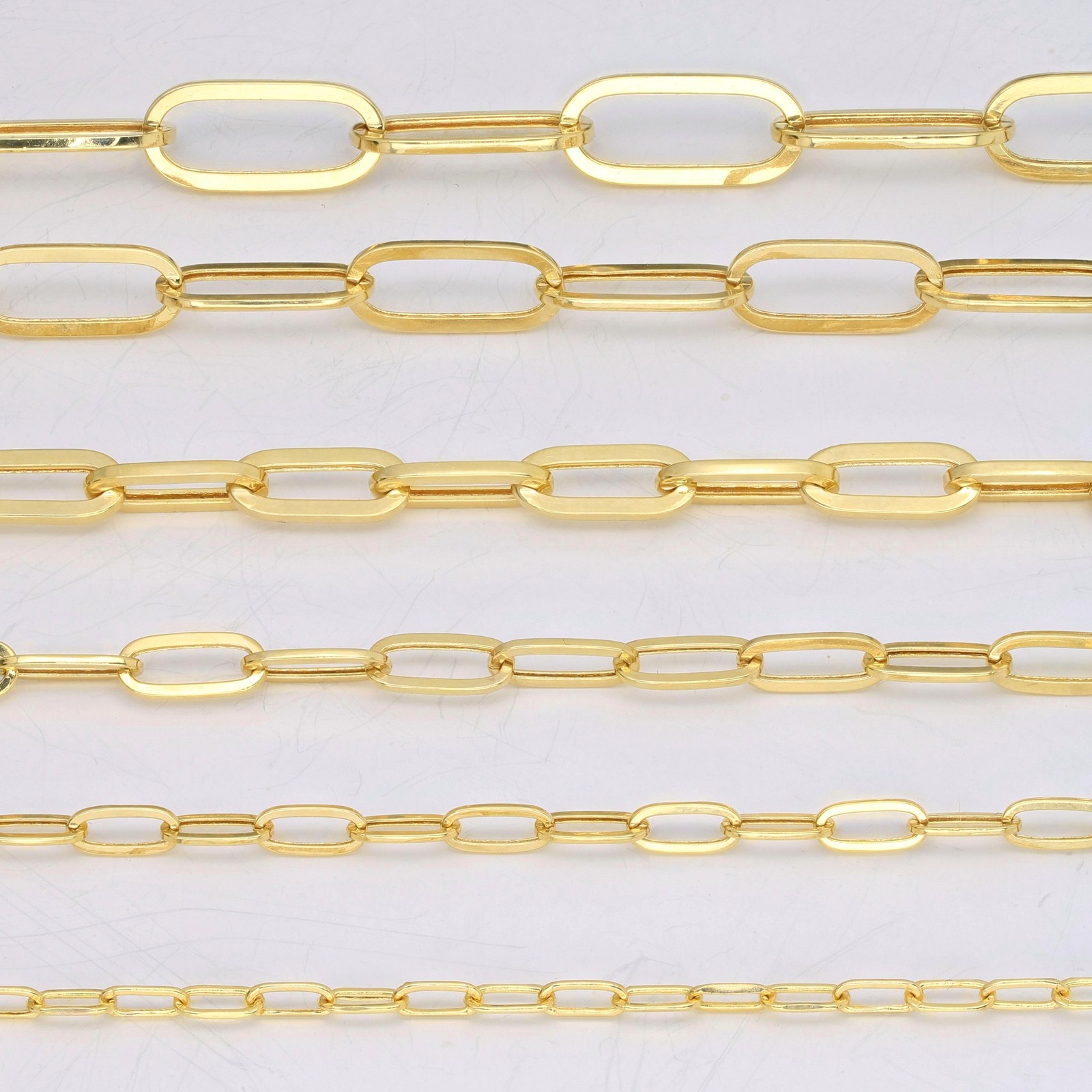14k Yellow Gold Paperclip 3mm-7mm Chain Elongated Cable Bracelet Necklace 7″-24″