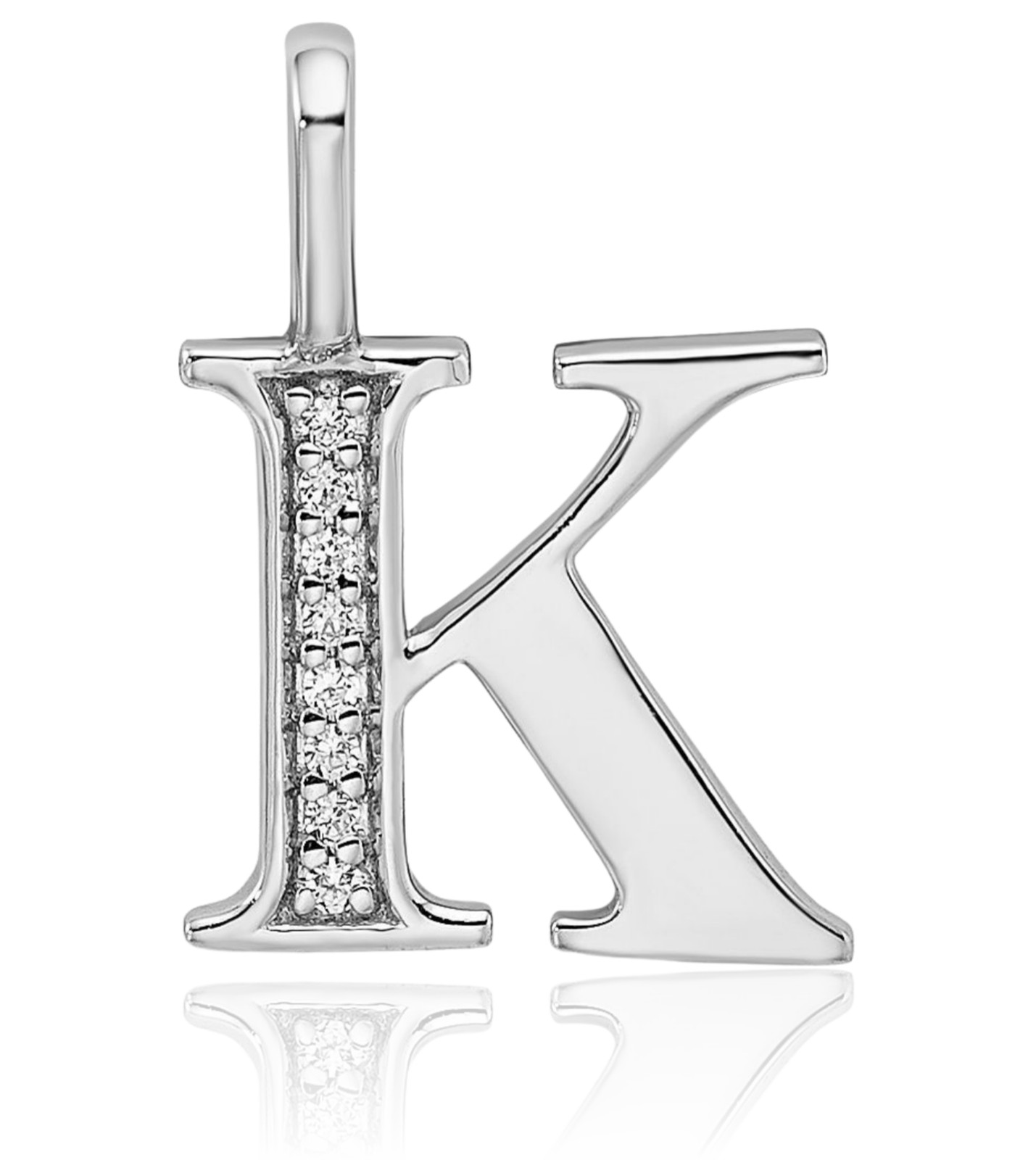 14K Solid White Gold Diamond Accent Small Letter K Initial Pendant Necklace