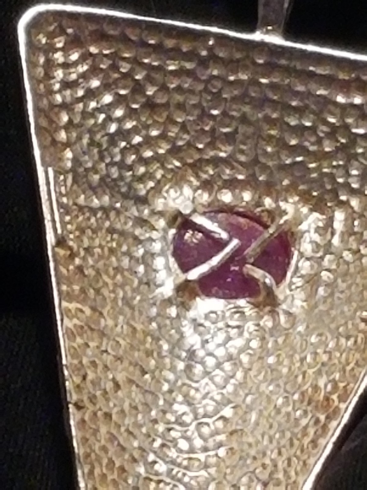 WES WILLIE Signed Pendant,.925 Silver Chain Hammered Pyramid All Seeing Red Ruby