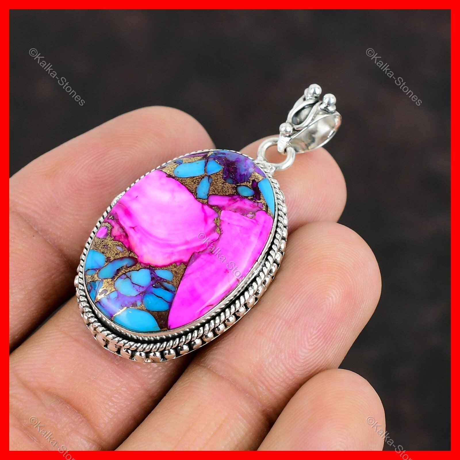 Natural Kingman Pink Dahlia Turquoise Stone New Pendant Jewelry Sterling Silver