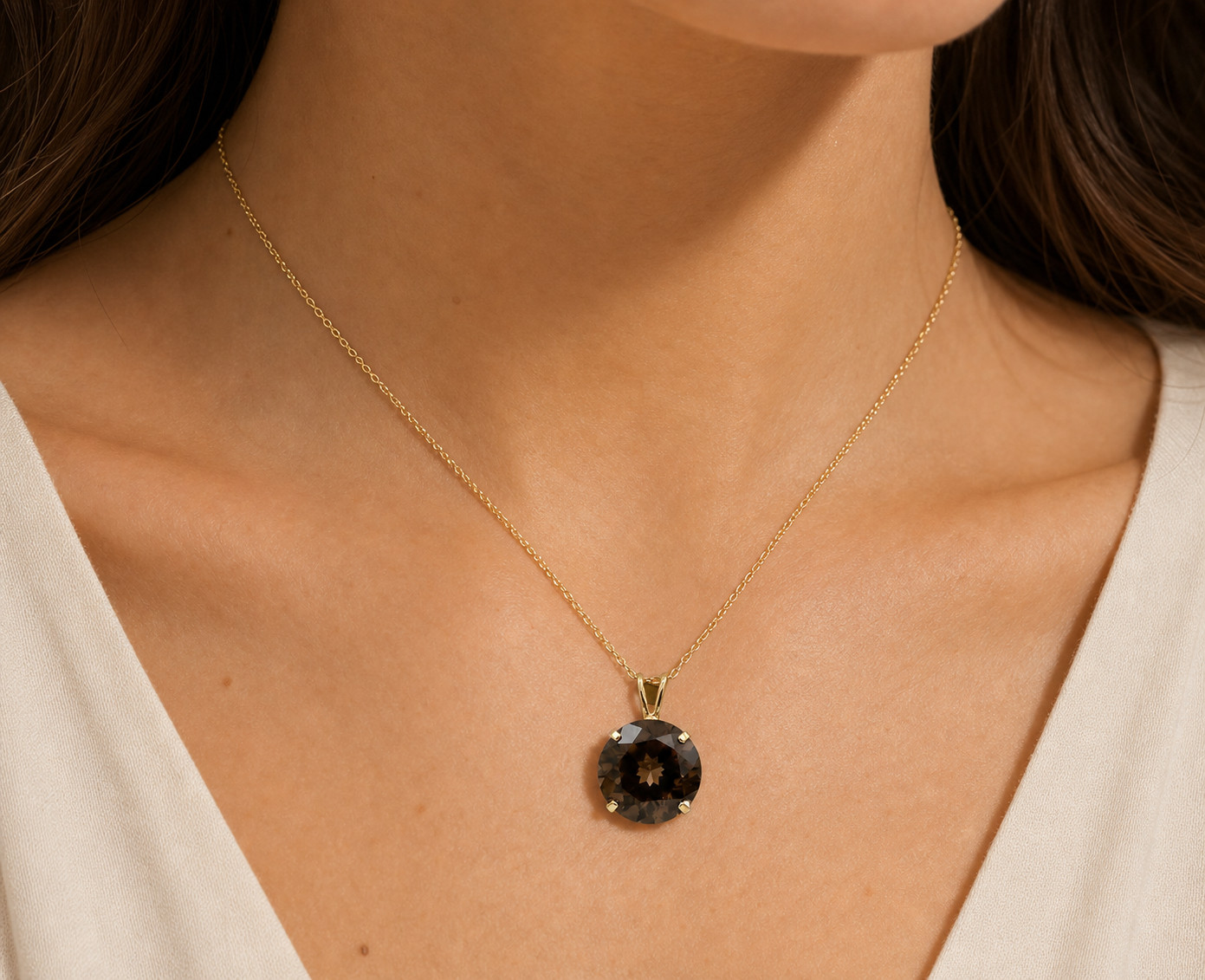 GENUINE 5.80 Cts SMOKY TOPAZ PENDANT 14k SOLID YELLOW GOLD -Free Appraisal – NWT